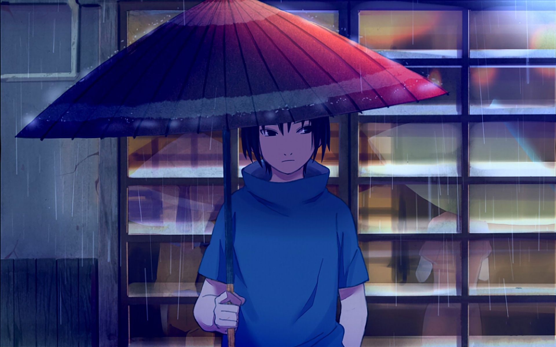 Uchiha Sasuke, anime, Naruto (anime), umbrella, anime boys, HD Wallpaper