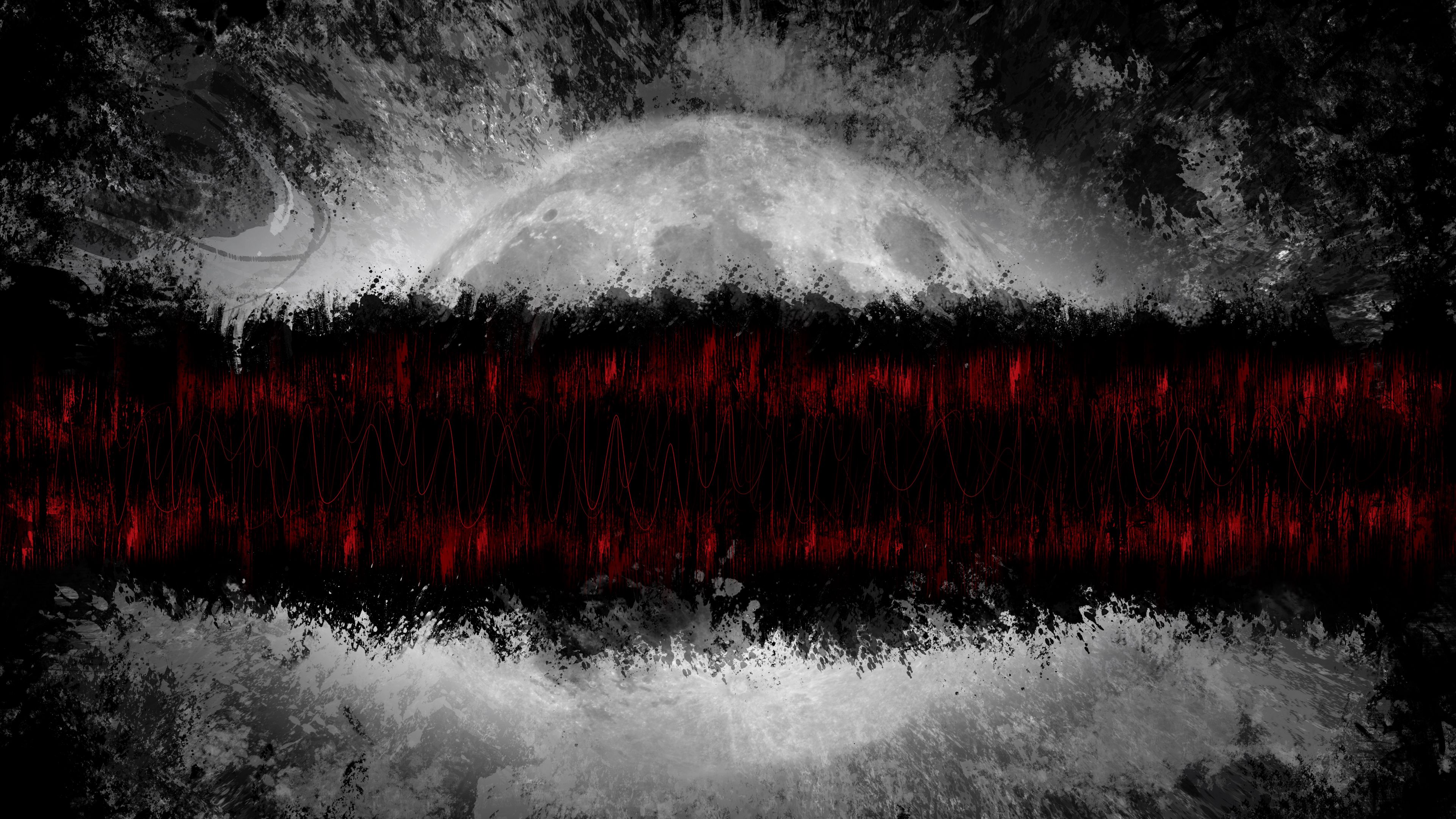 planet, lines, paint, abstraction, dark, red, gray, 4k, HD Wallpaper