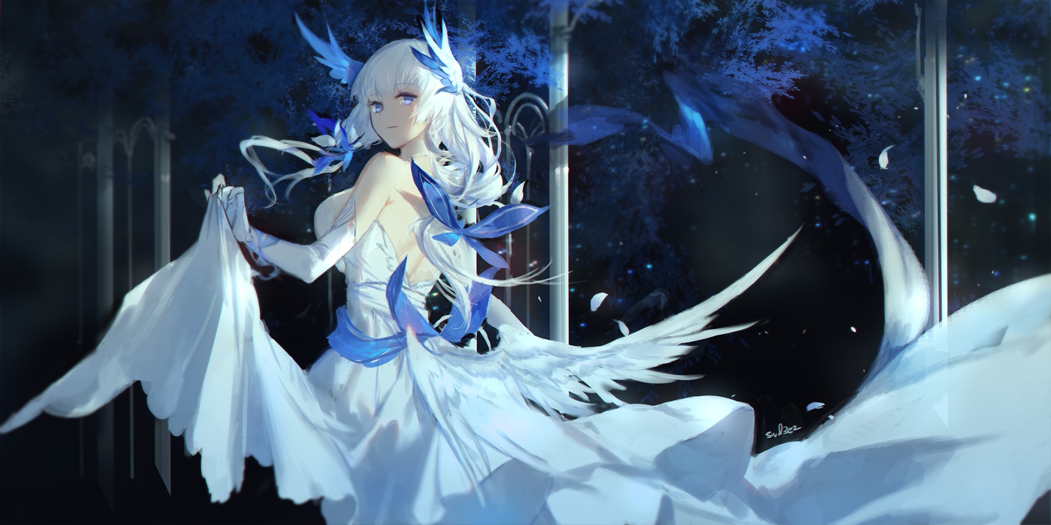 anime, forest, flower petals, anime girls, Illustrious (Azur Lane), Azur Lane, swd3e2, HD Wallpaper