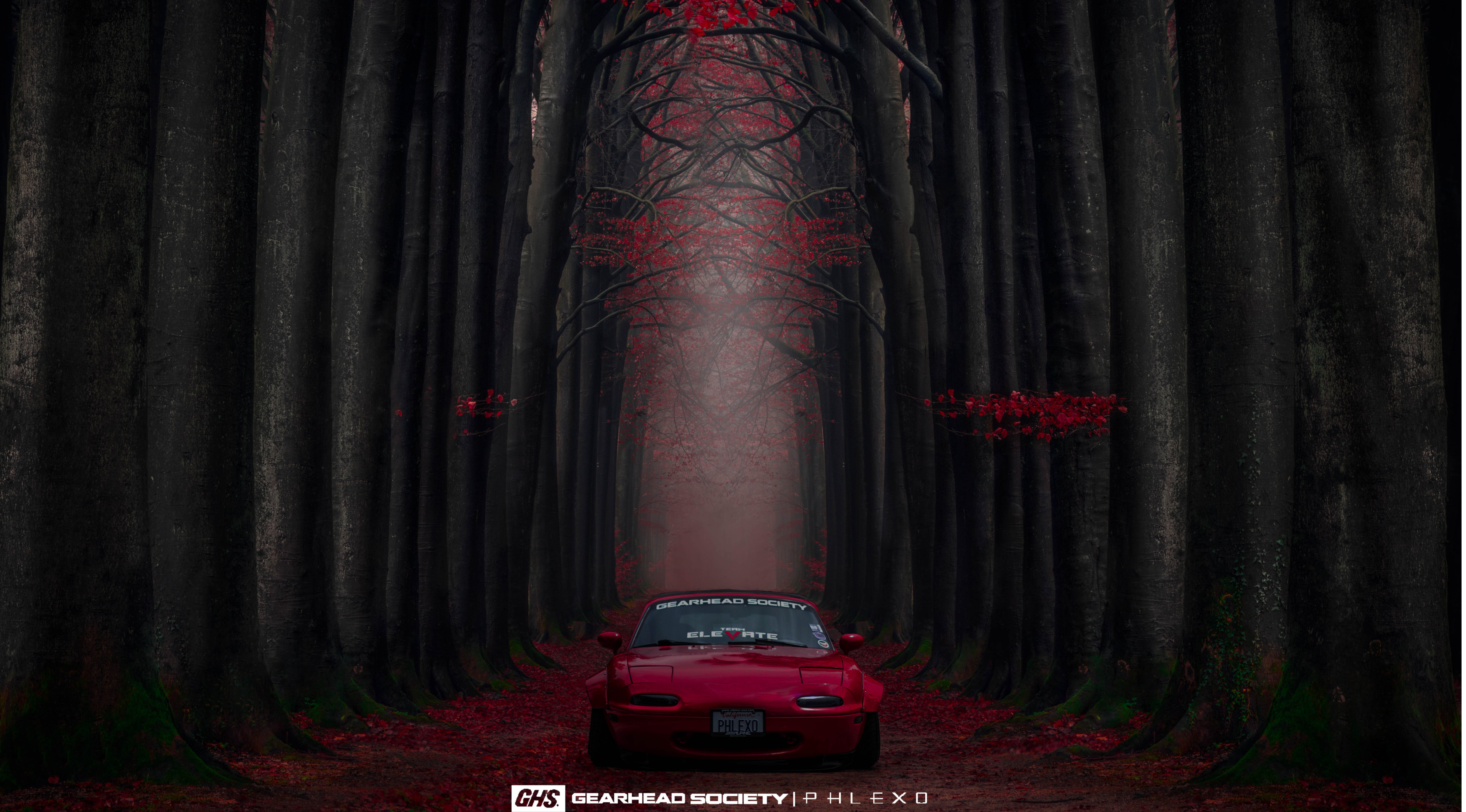 Mazda, miata, rocketbunny, sports car, widebody, Photoshop, sunset, photography, Mazda MX-5, frontal view, HD Wallpaper
