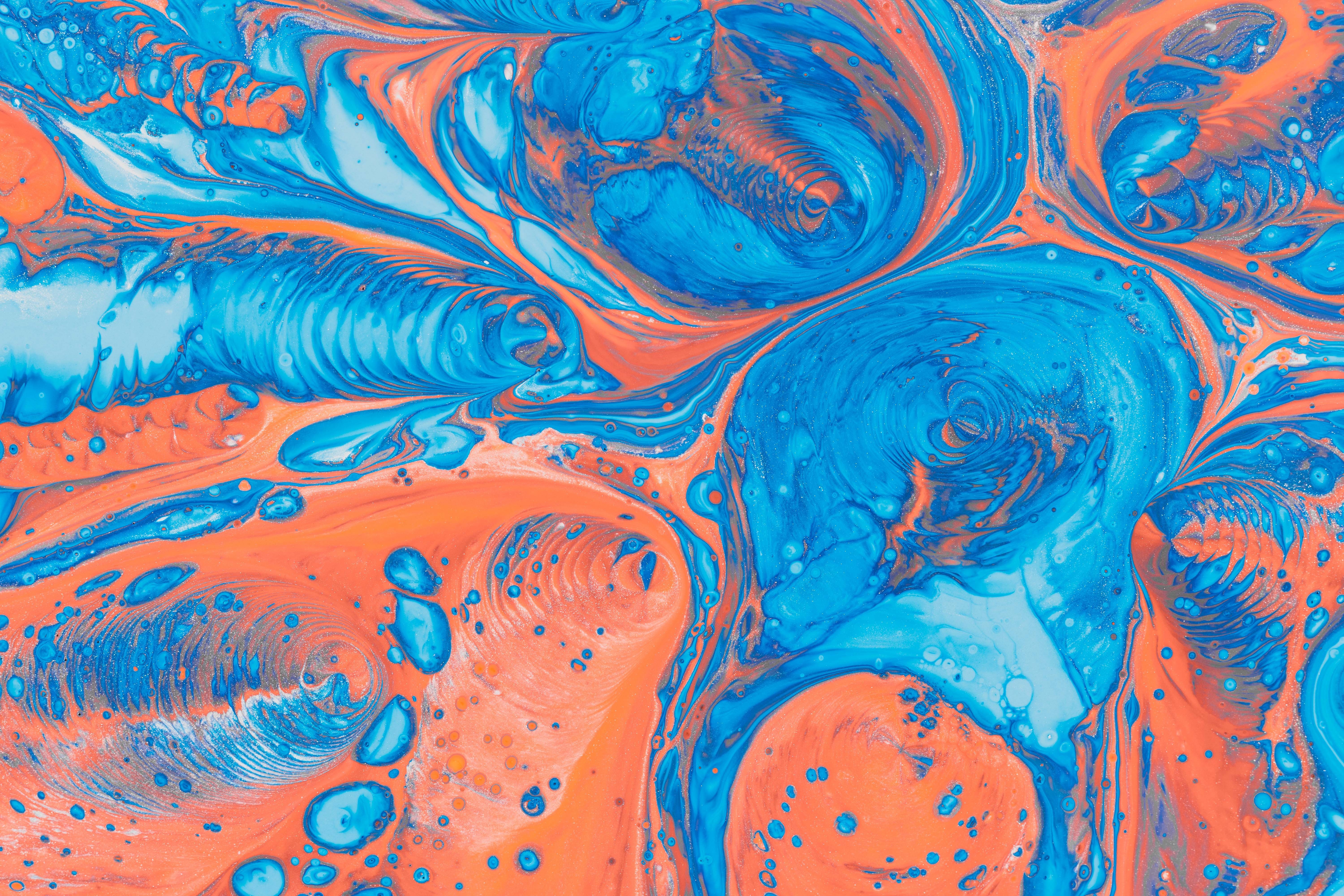 paint splatter, paint splash, abstract, orange, blue, white, HD Wallpaper