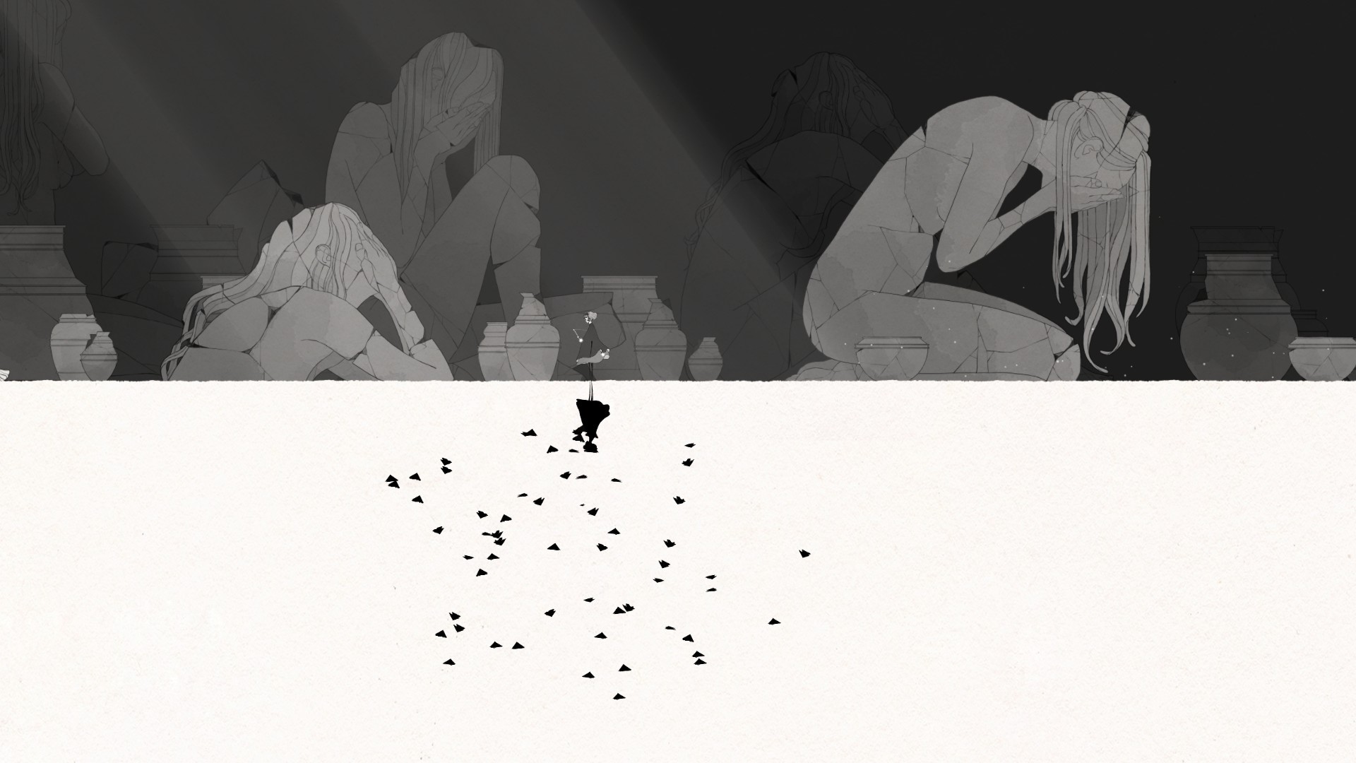 Gris (Video Game), video games, alone, sadness, monochrome, HD Wallpaper