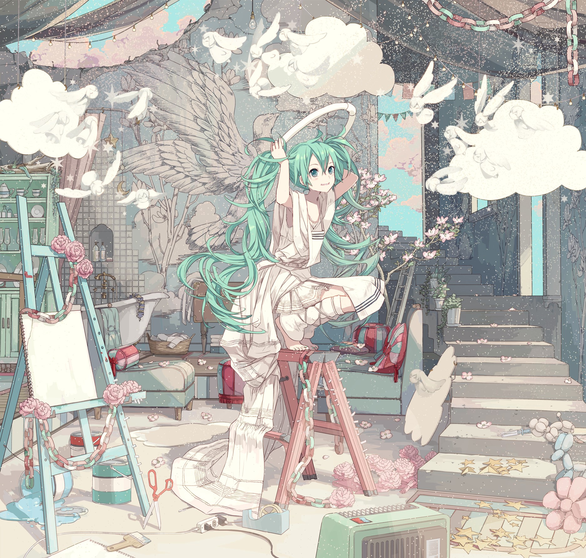 anime, anime girls, Vocaloid, long hair, twintails, Hatsune Miku, HD Wallpaper