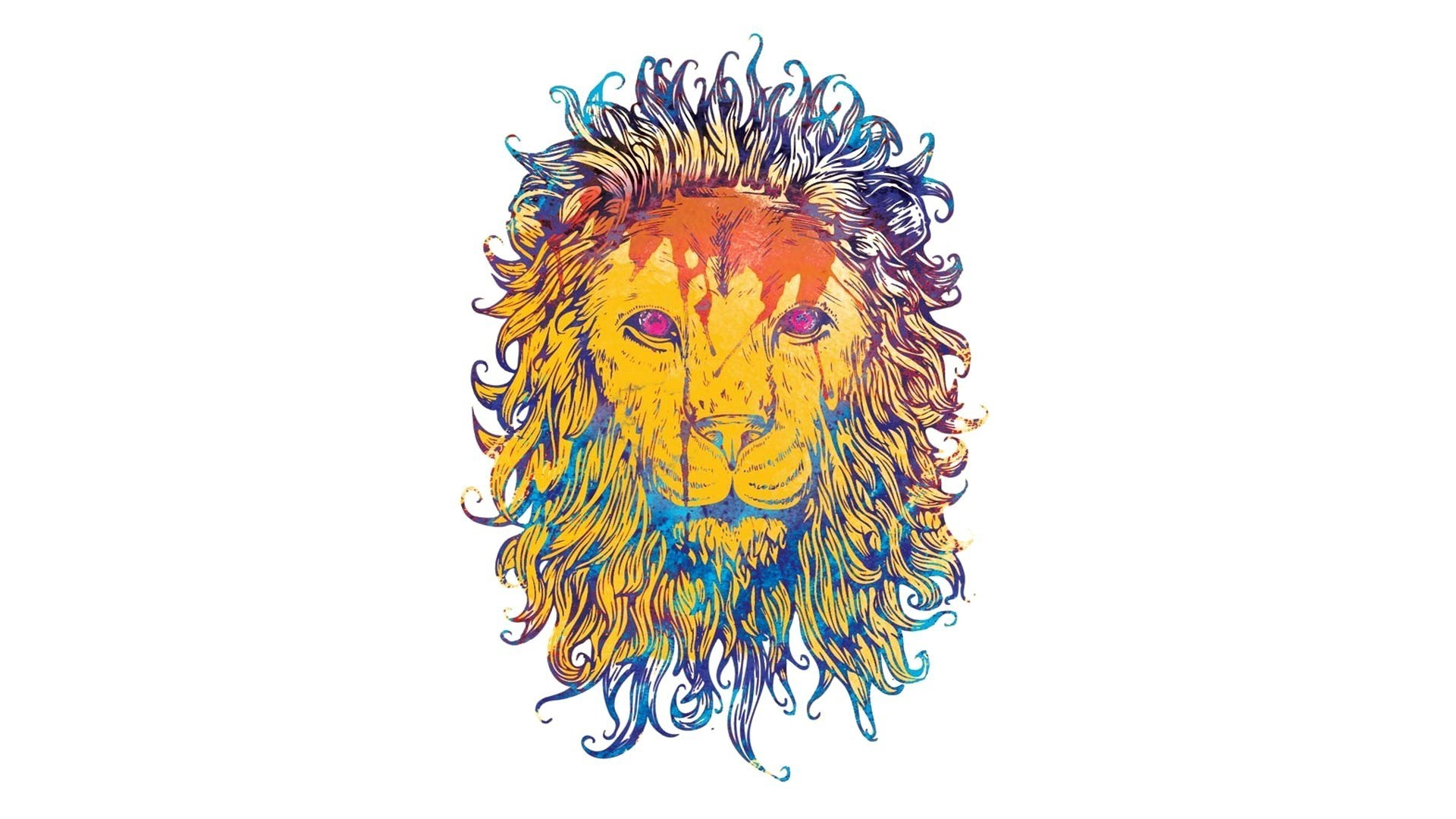 lion, drawing, artwork, animals, frontal view, HD Wallpaper