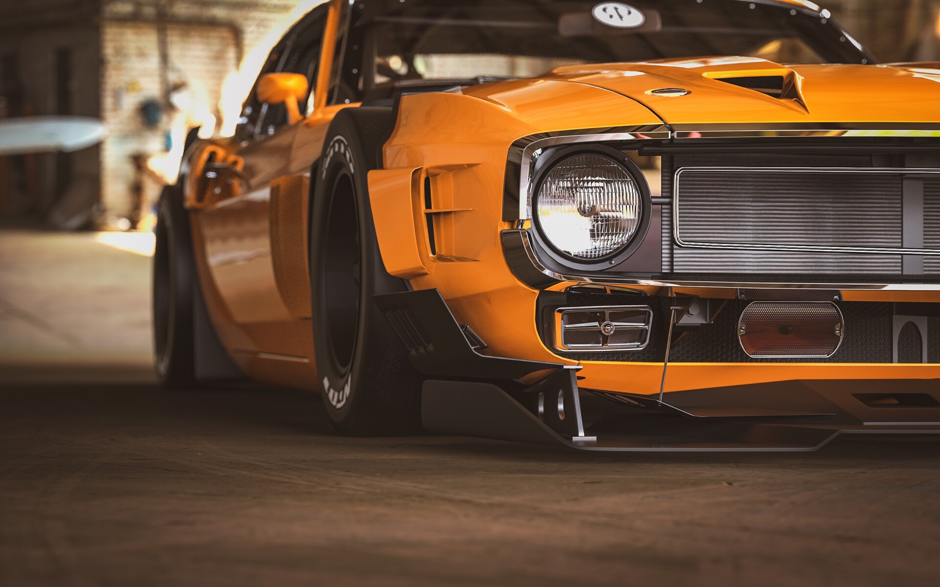 render, digital art, car, Ford, Shelby, orange cars, vehicle, HD Wallpaper