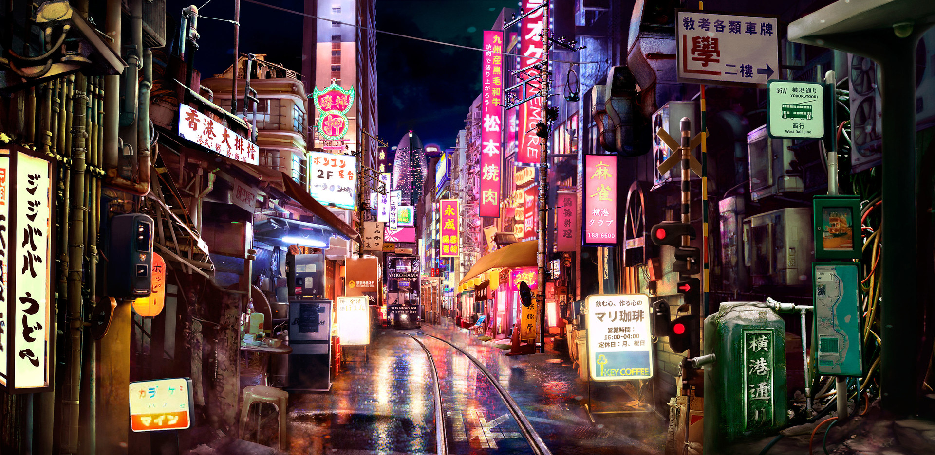 Asia, Asian, street, neon, neon lights, artwork, digital art, HD Wallpaper
