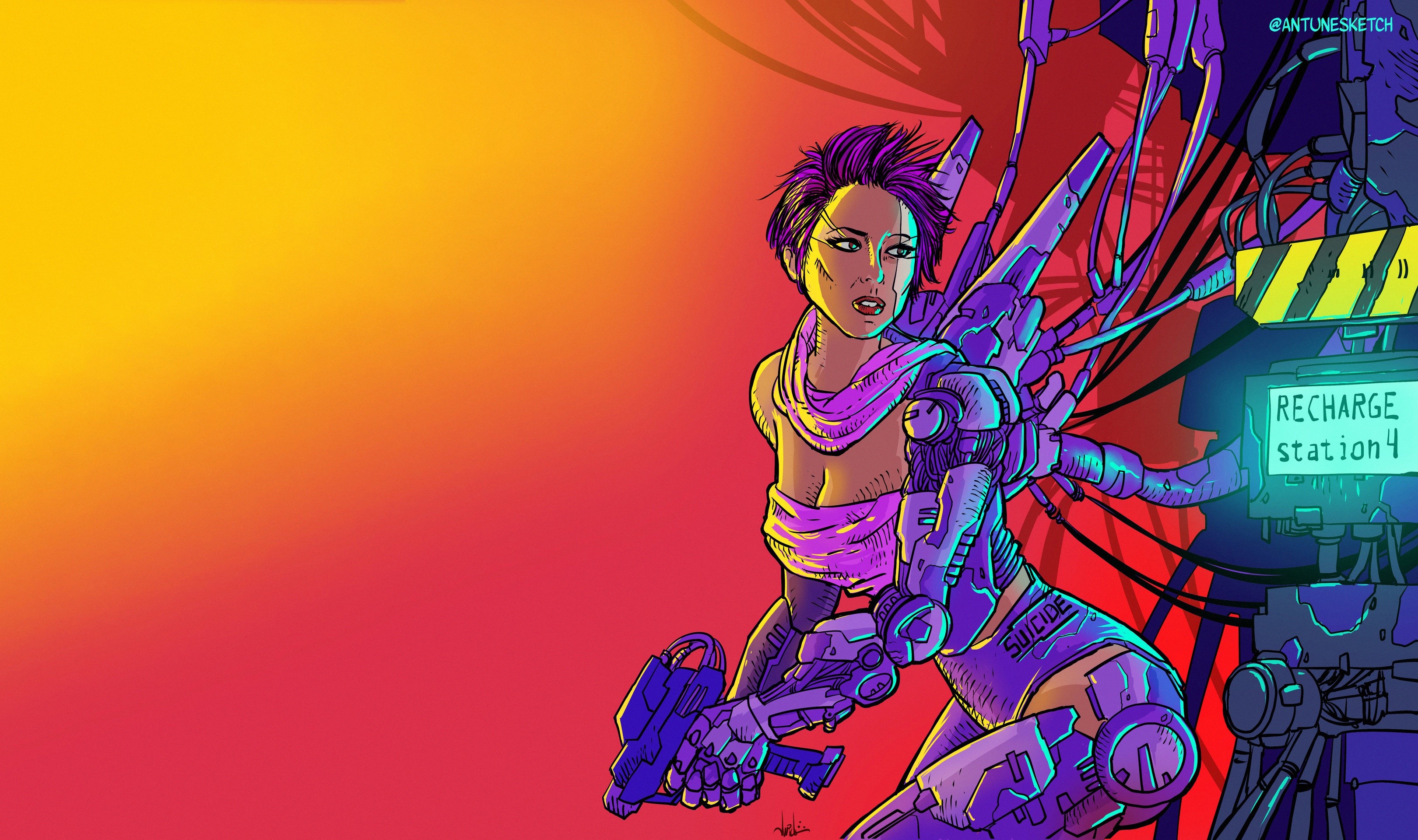 colorful, artwork, cyborg, futuristic, science fiction, HD Wallpaper