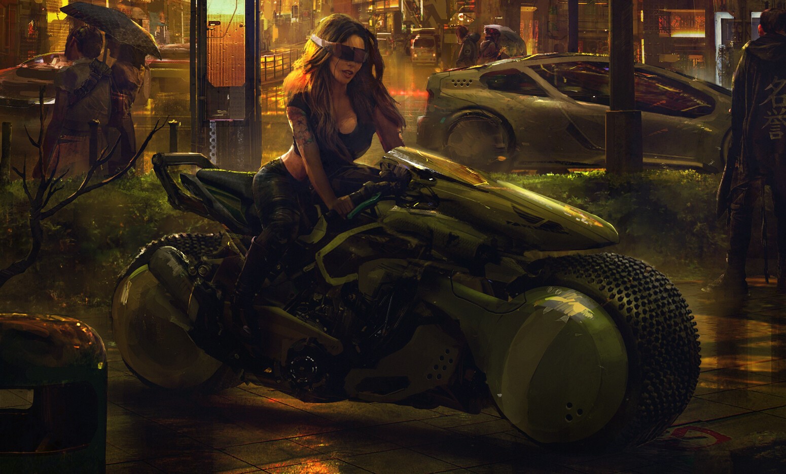 women, motorcycle, vehicle, cyberpunk, artwork, futuristic, HD Wallpaper
