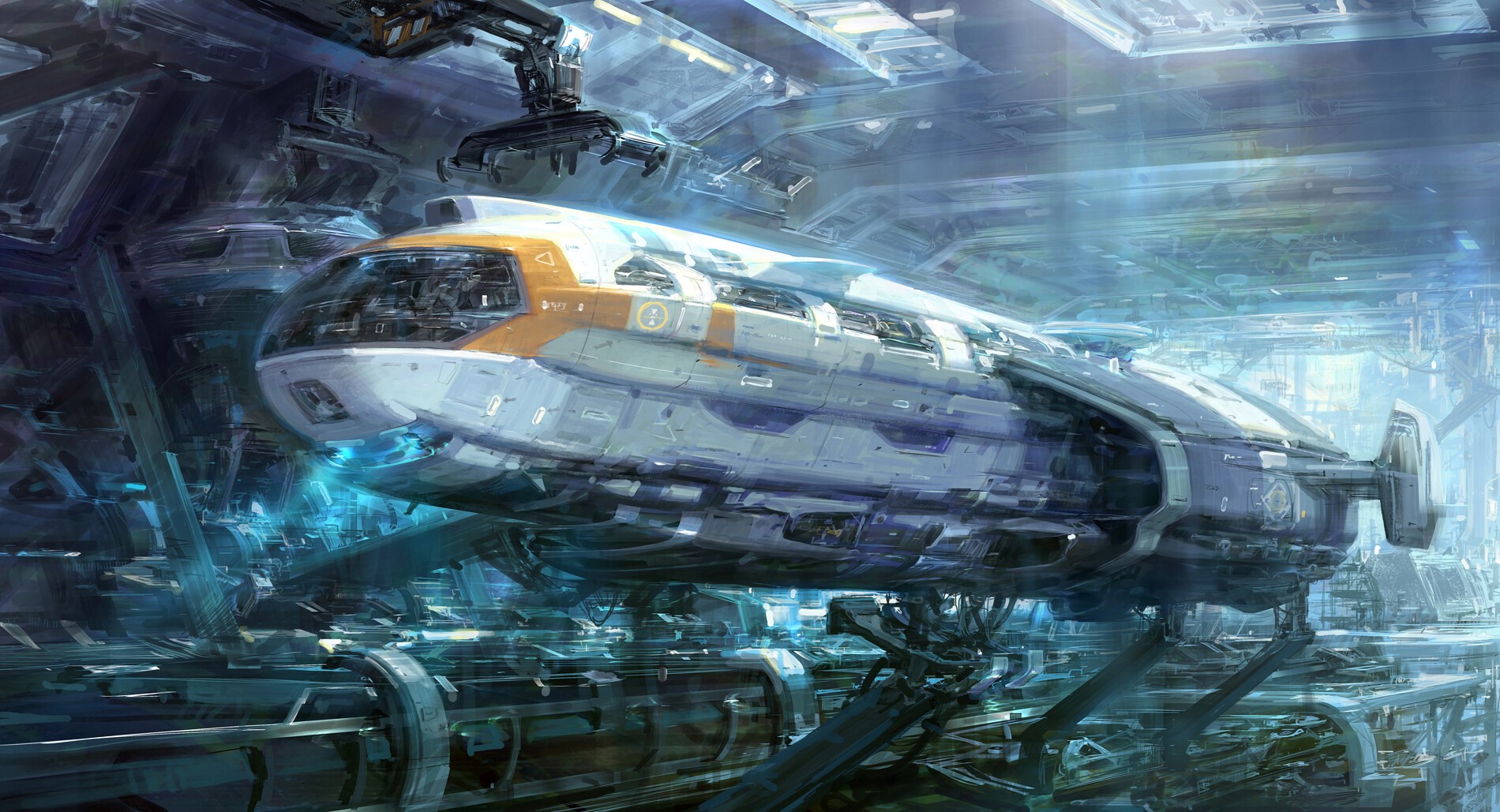 vehicle, artwork, science fiction, futuristic, cyan, HD Wallpaper