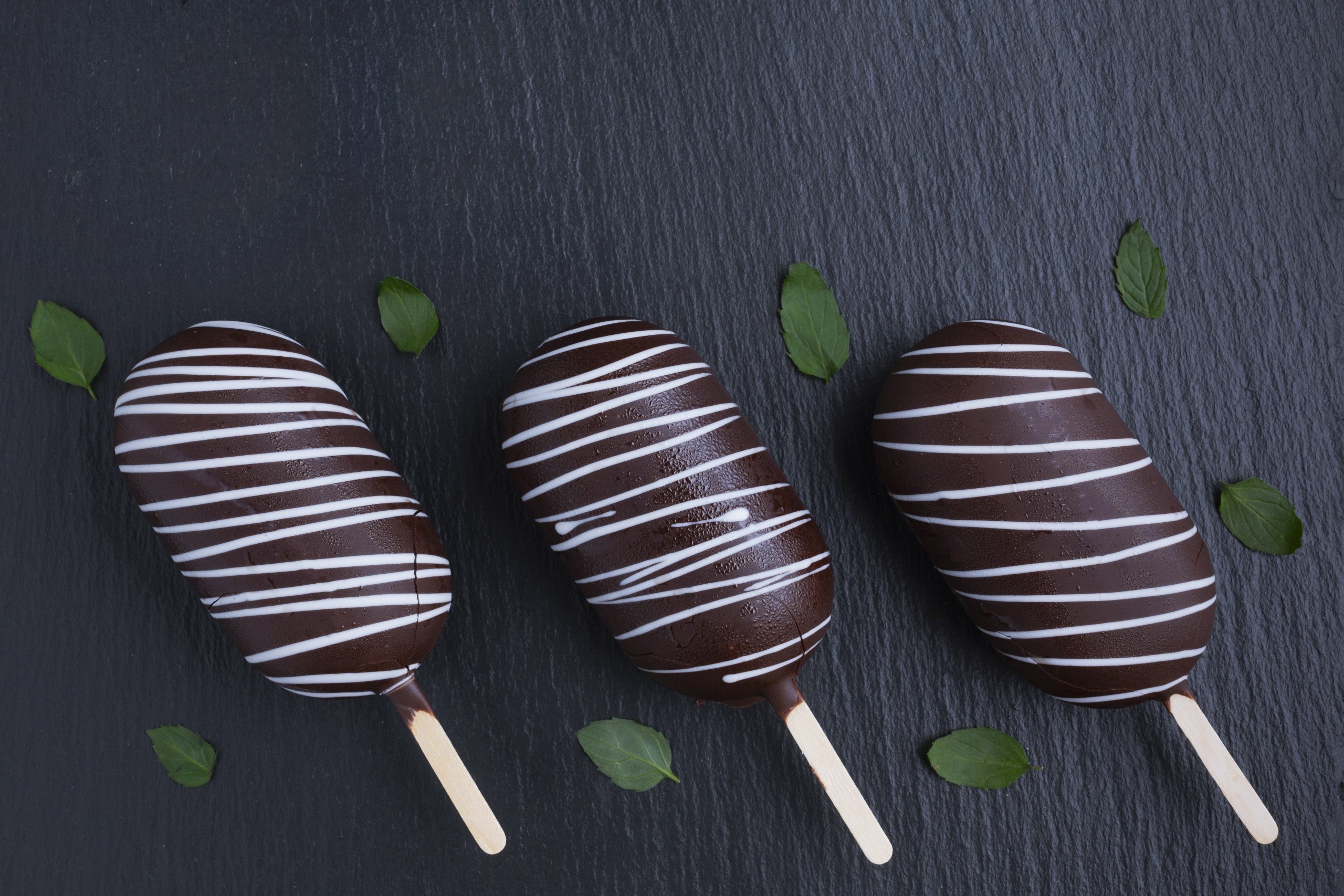 food, popsicle, chocolate, sweets, mint leaves, HD Wallpaper