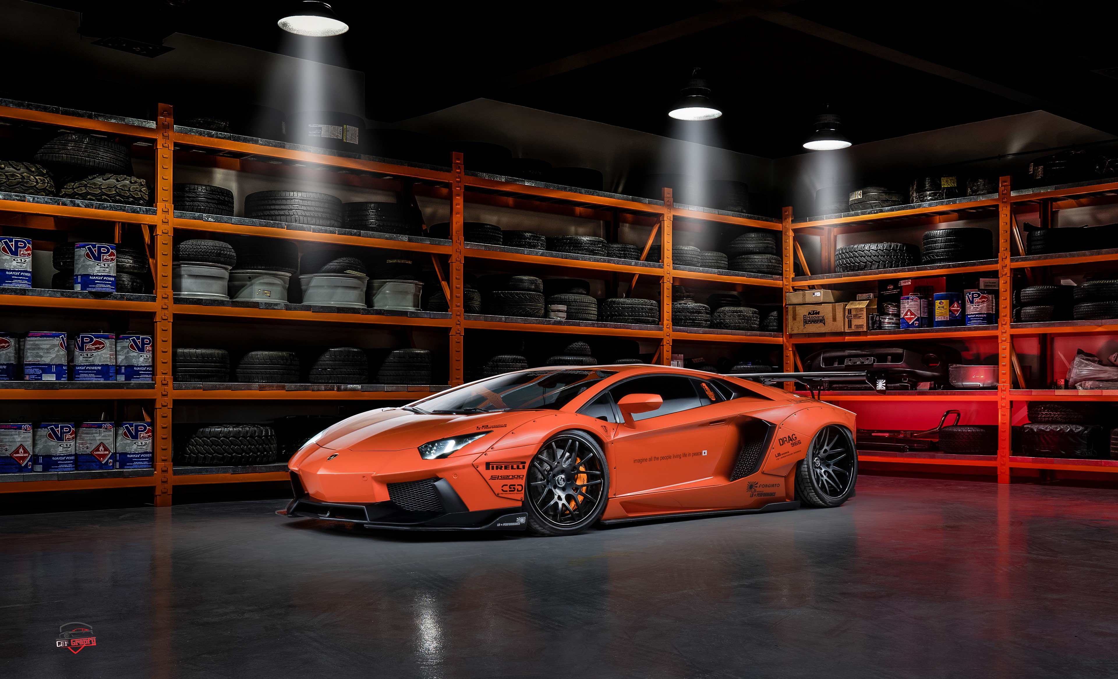car, Lamborghini, supercars, bolt-on fender flares, front angle view, Lamborghini Aventador, orange cars, HD Wallpaper