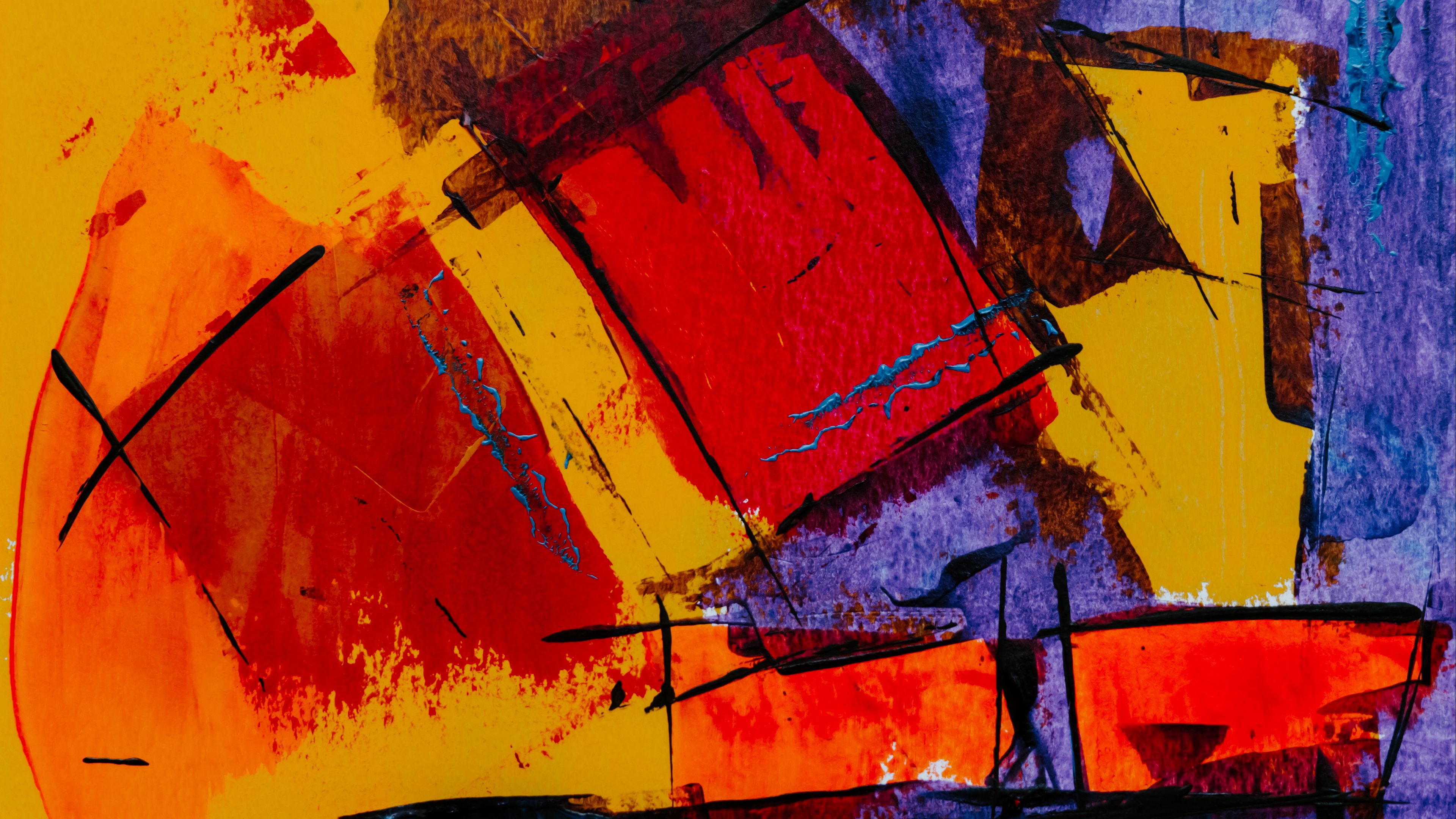 paint, lines, colorful, abstraction, shapes, 4k, HD Wallpaper