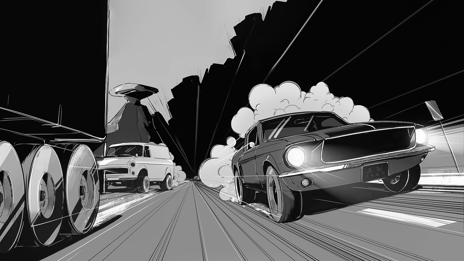 car, vehicle, artwork, Ford, road, Ford Mustang, HD Wallpaper
