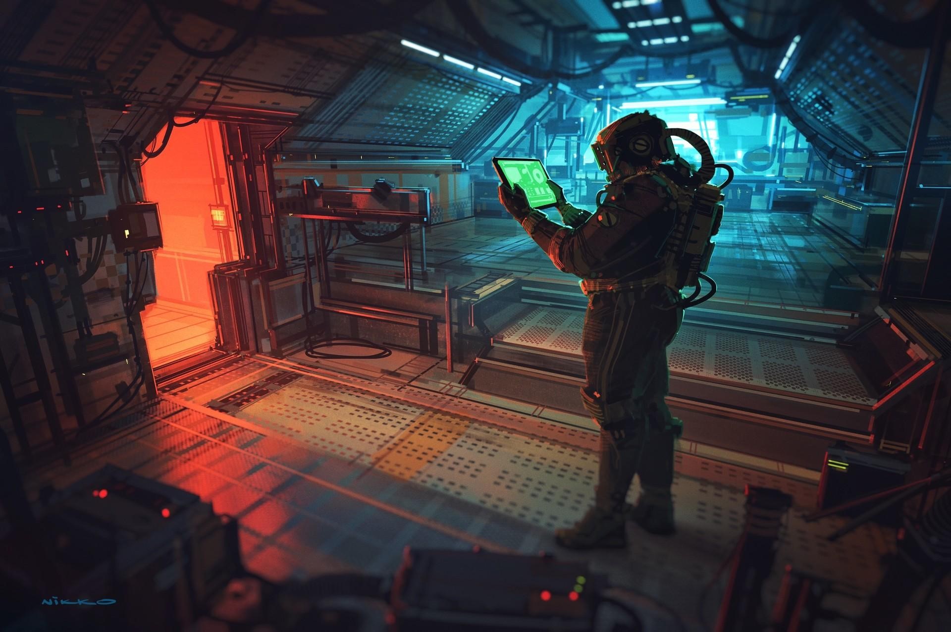 artwork, concept art, astronaut, science fiction, Nikolai Lockertsen, depth of field, HD Wallpaper
