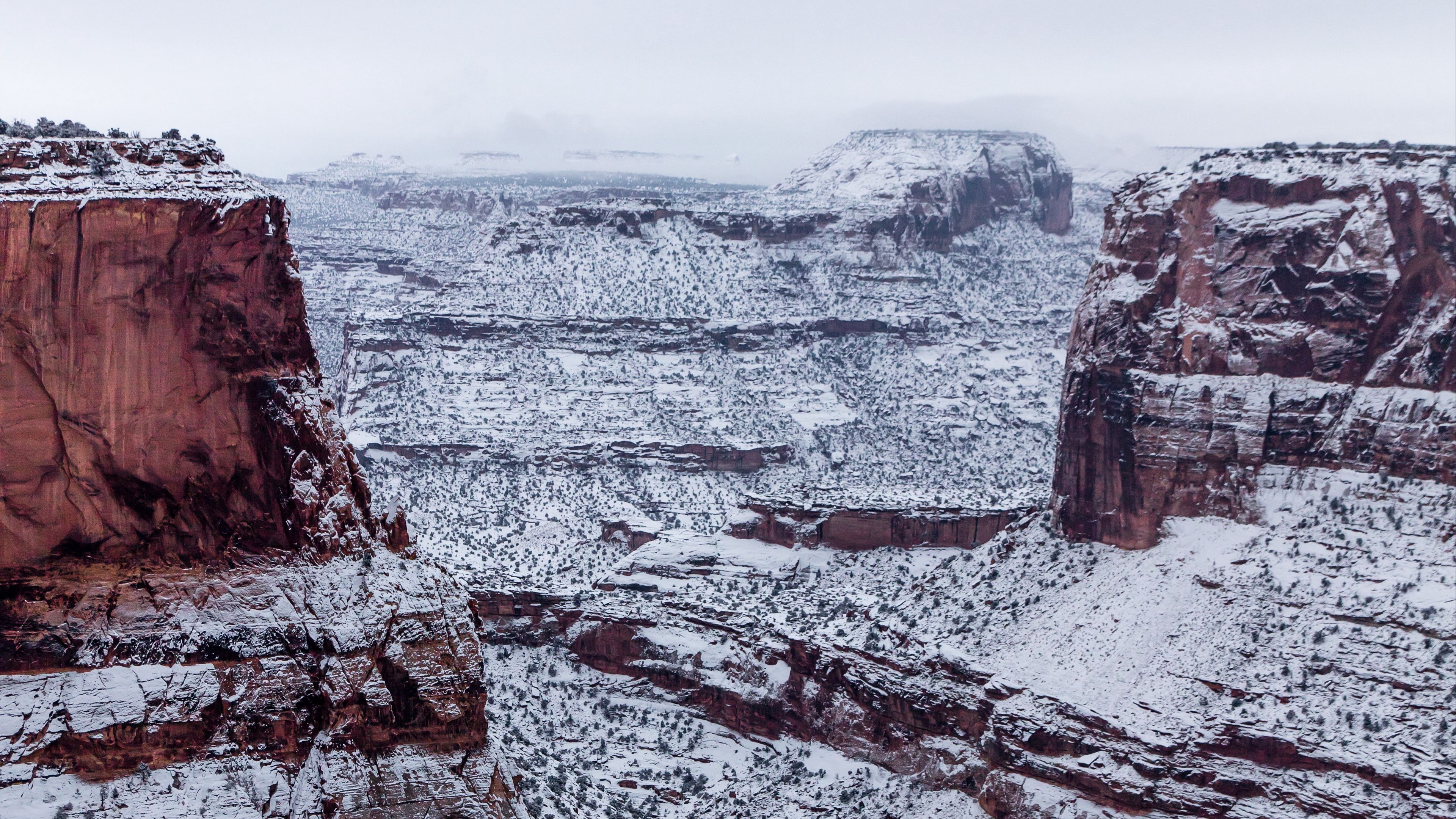 cliff, snow, snowy, sky, 4k, HD Wallpaper