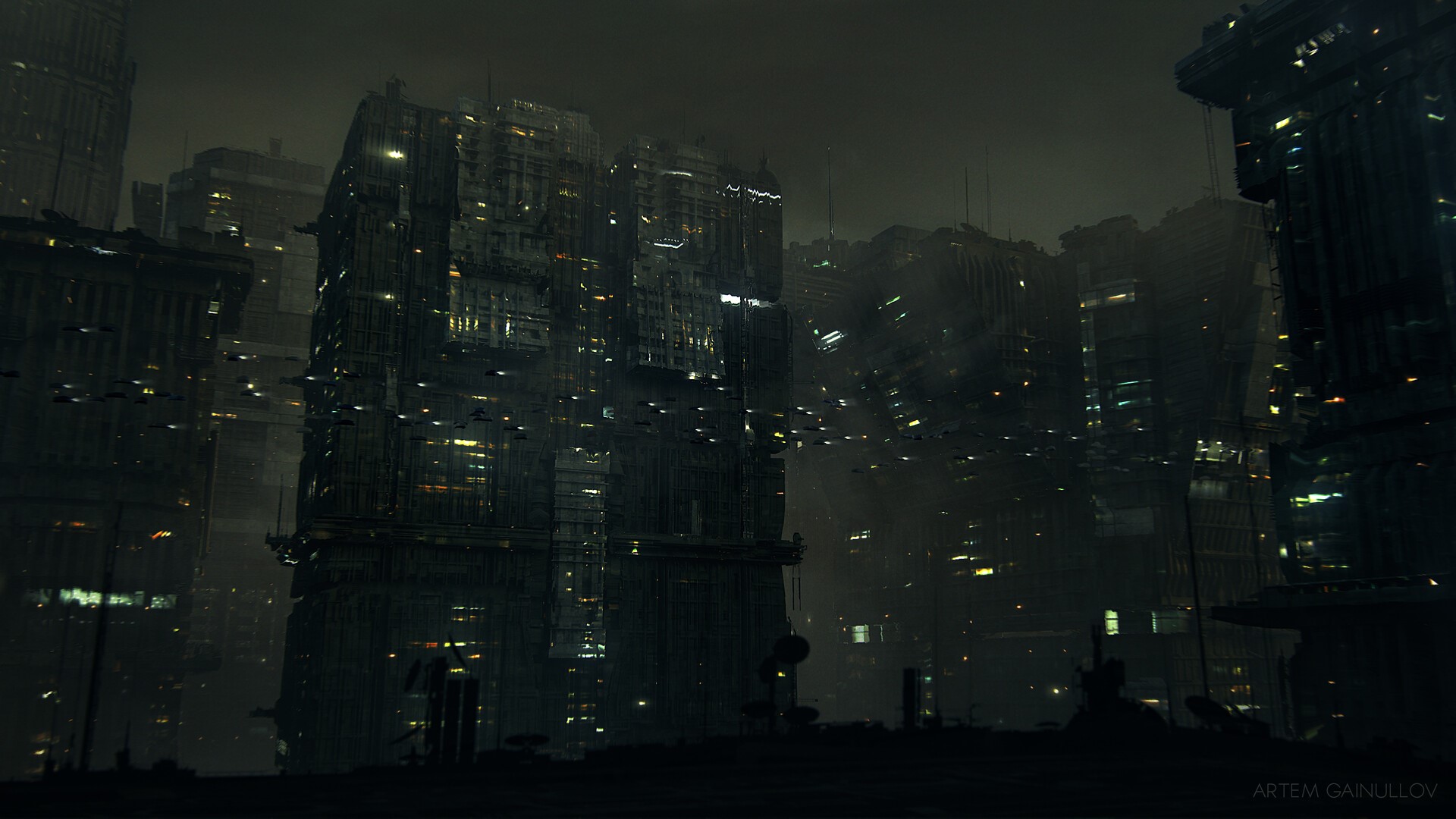 digital, artwork, Matte painting, concept art, city, science fiction, cyberpunk, Artem Gainullov, HD Wallpaper