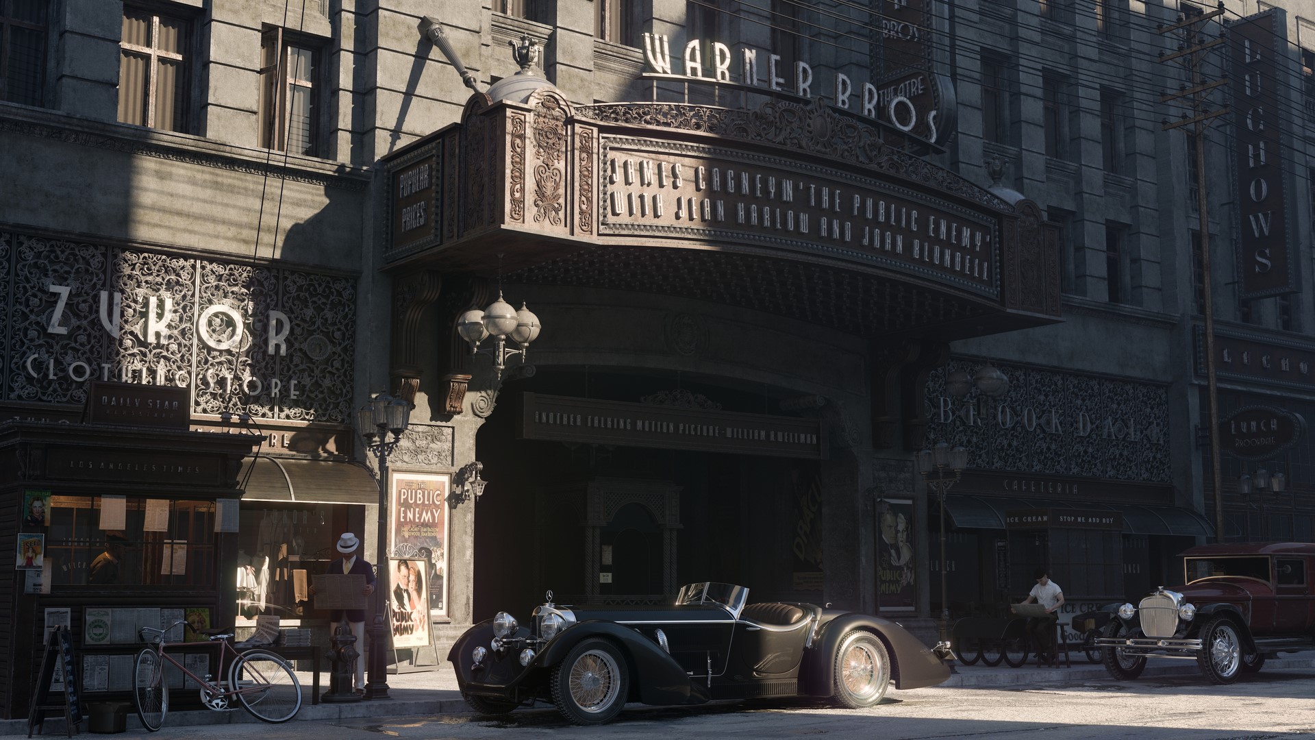 3d design, city, Oldtimer, Warner Brothers, Farzad Firoozi, theater, Hollywood, HD Wallpaper