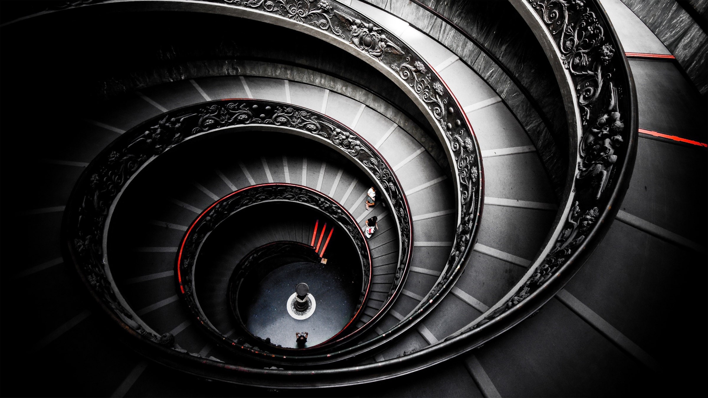 stairs, monochrome, selective coloring, circle, architecture, Vatican City, Rome, Italy, HD Wallpaper