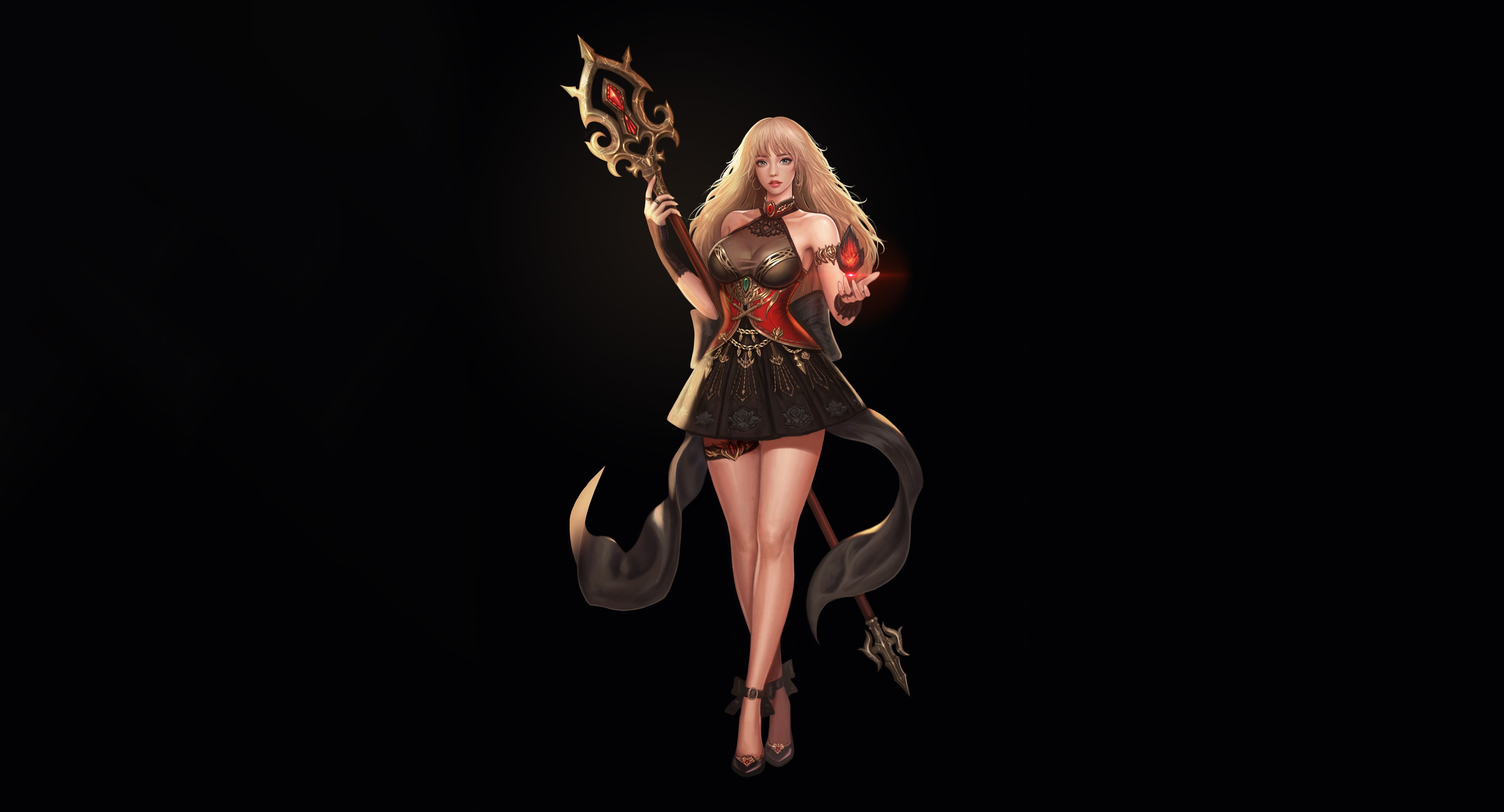 simple background, blonde, legs, fantasy art, fantasy girl, HD Wallpaper