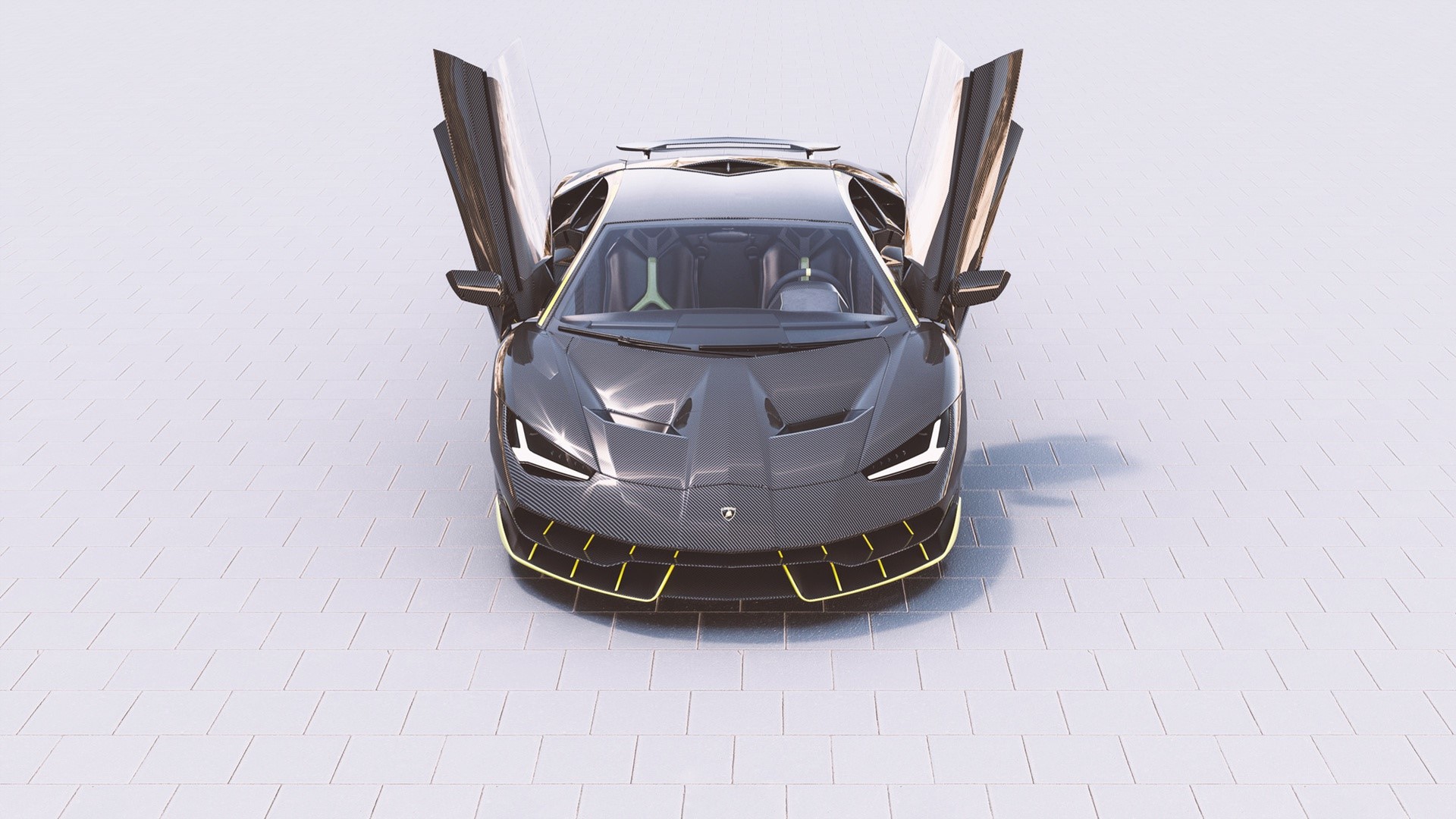 render, digital art, car, vehicle, black cars, Lamborghini, Lamborghini Centenario, HD Wallpaper