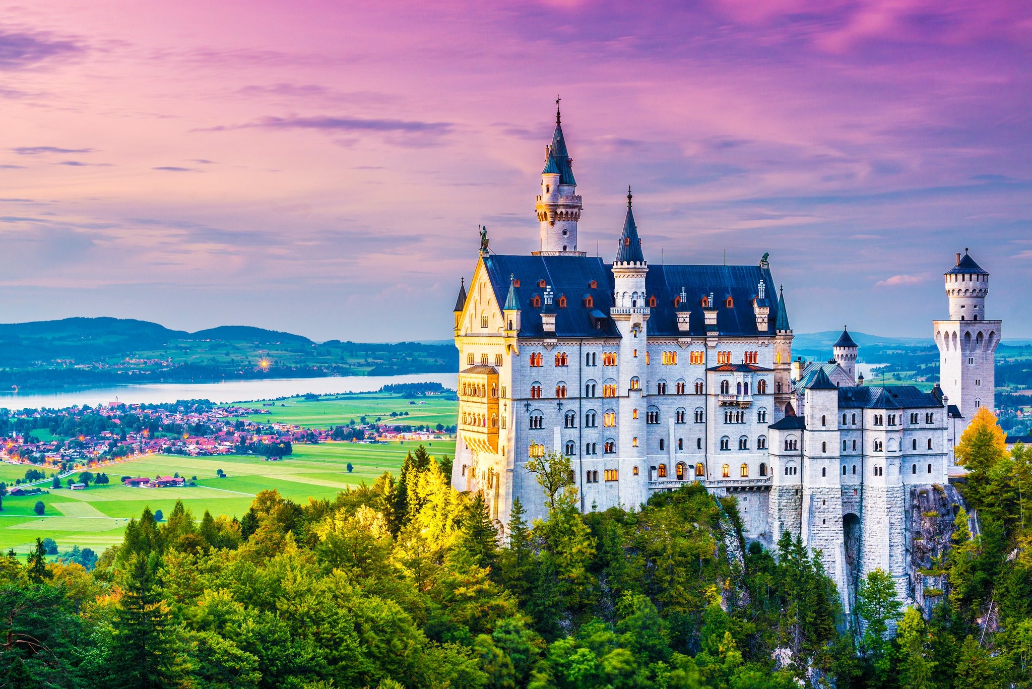 Neuschwanstein Castle, landscape, architecture, castle, building, trees, forest, HD Wallpaper