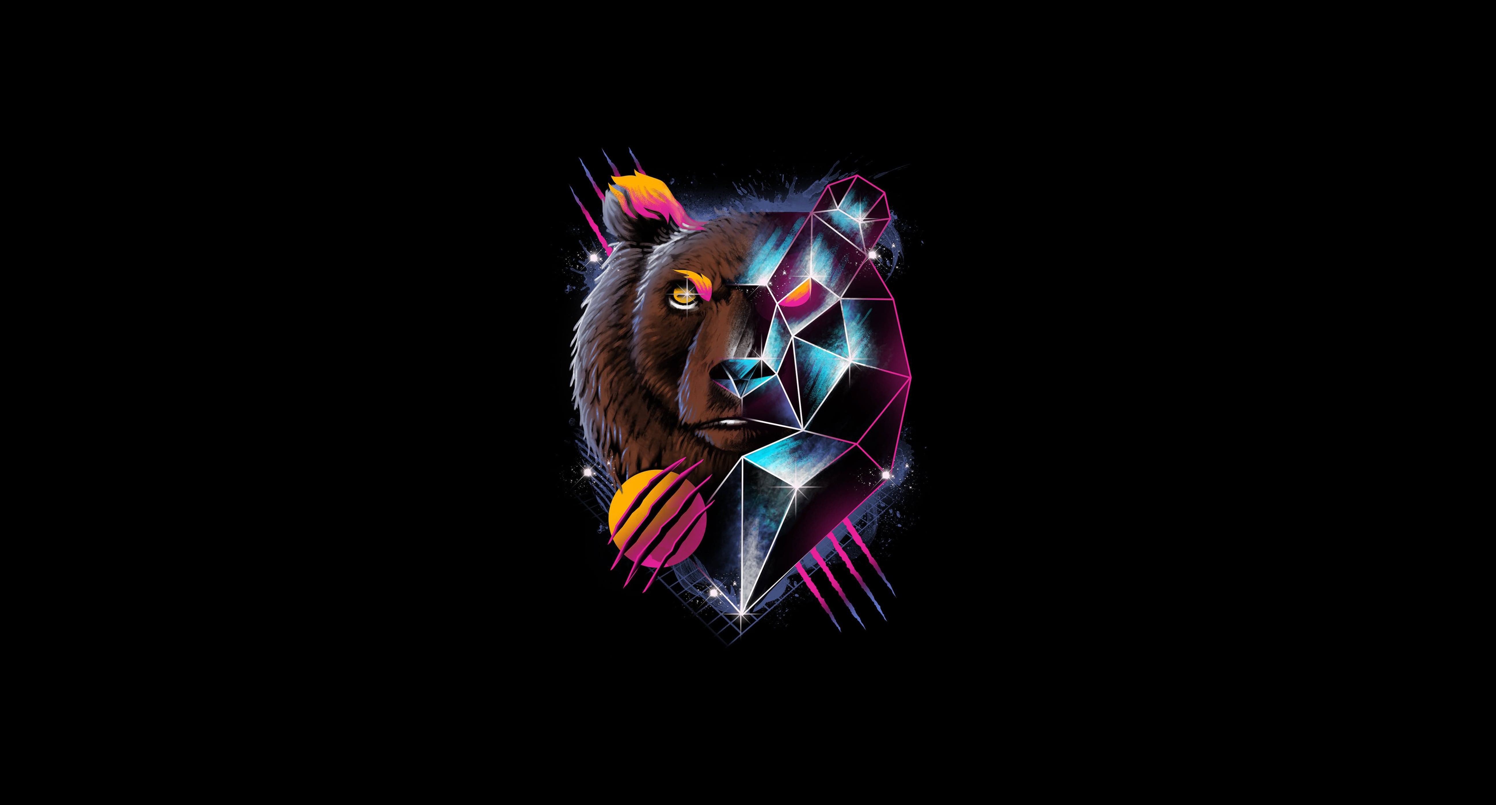 minimalism, bears, animals, artwork, black background, simple background, HD Wallpaper