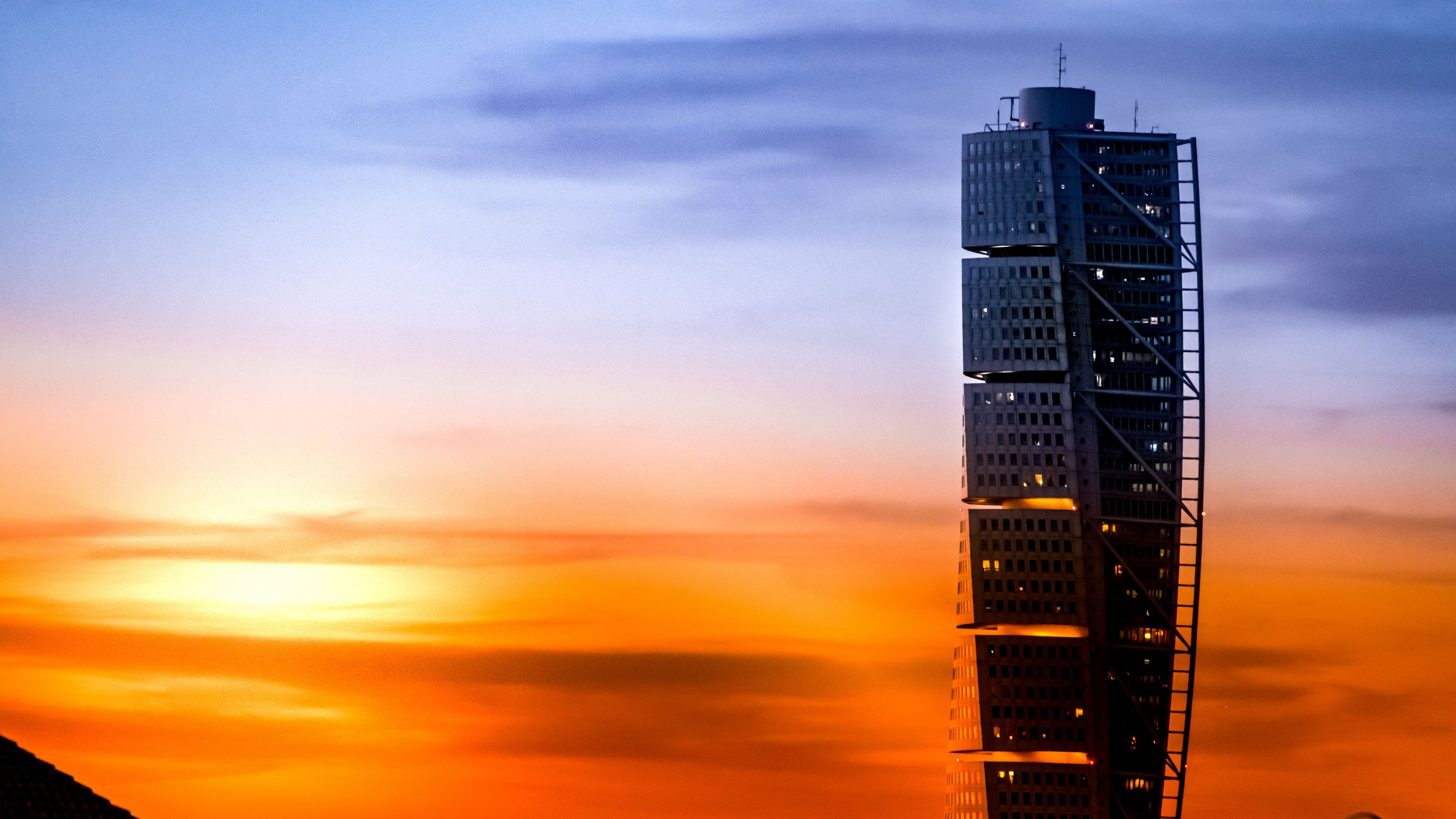 building, tower, sunset, 4k, HD Wallpaper