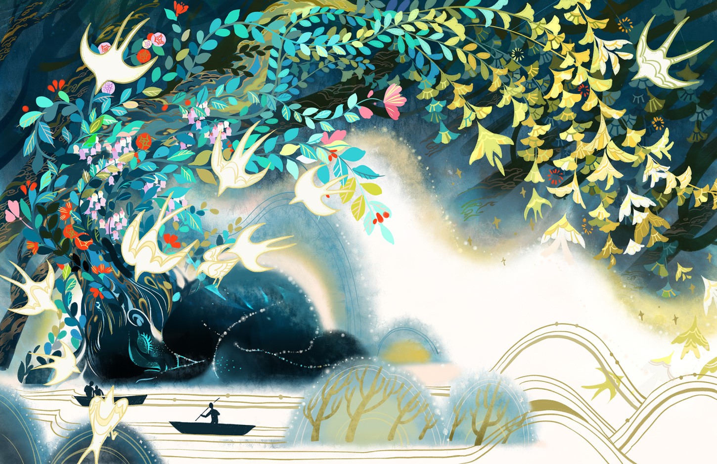 illustration, 113 Character, artwork, birds, plants, nature, anime, HD Wallpaper