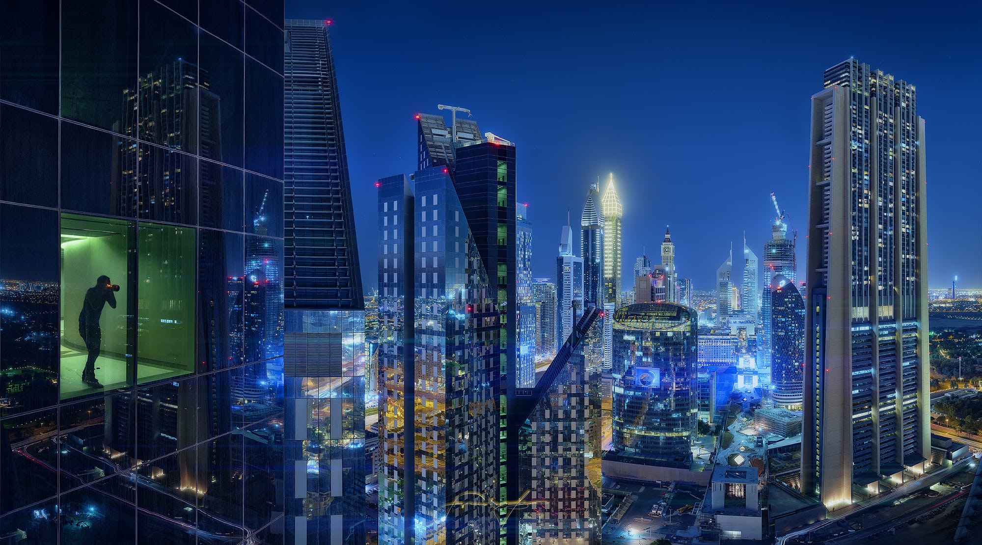 photography, Dubai, cityscape, night, lights, urban, skyscraper, building, architecture, reflection, HD Wallpaper