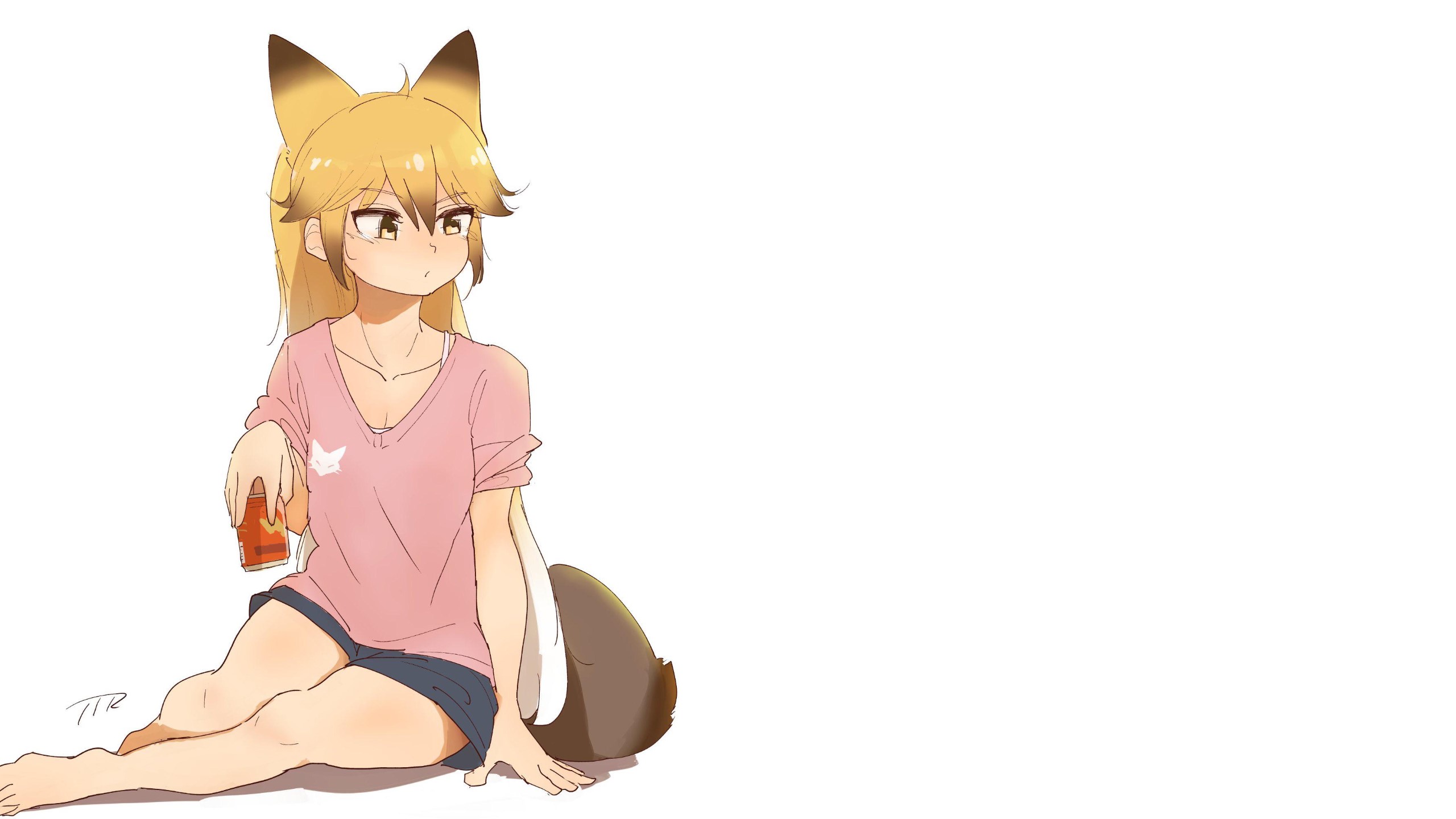 anime, anime girls, Kemono Friends, animal ears, fox girl, Red fox (Kemono friends), white background, HD Wallpaper