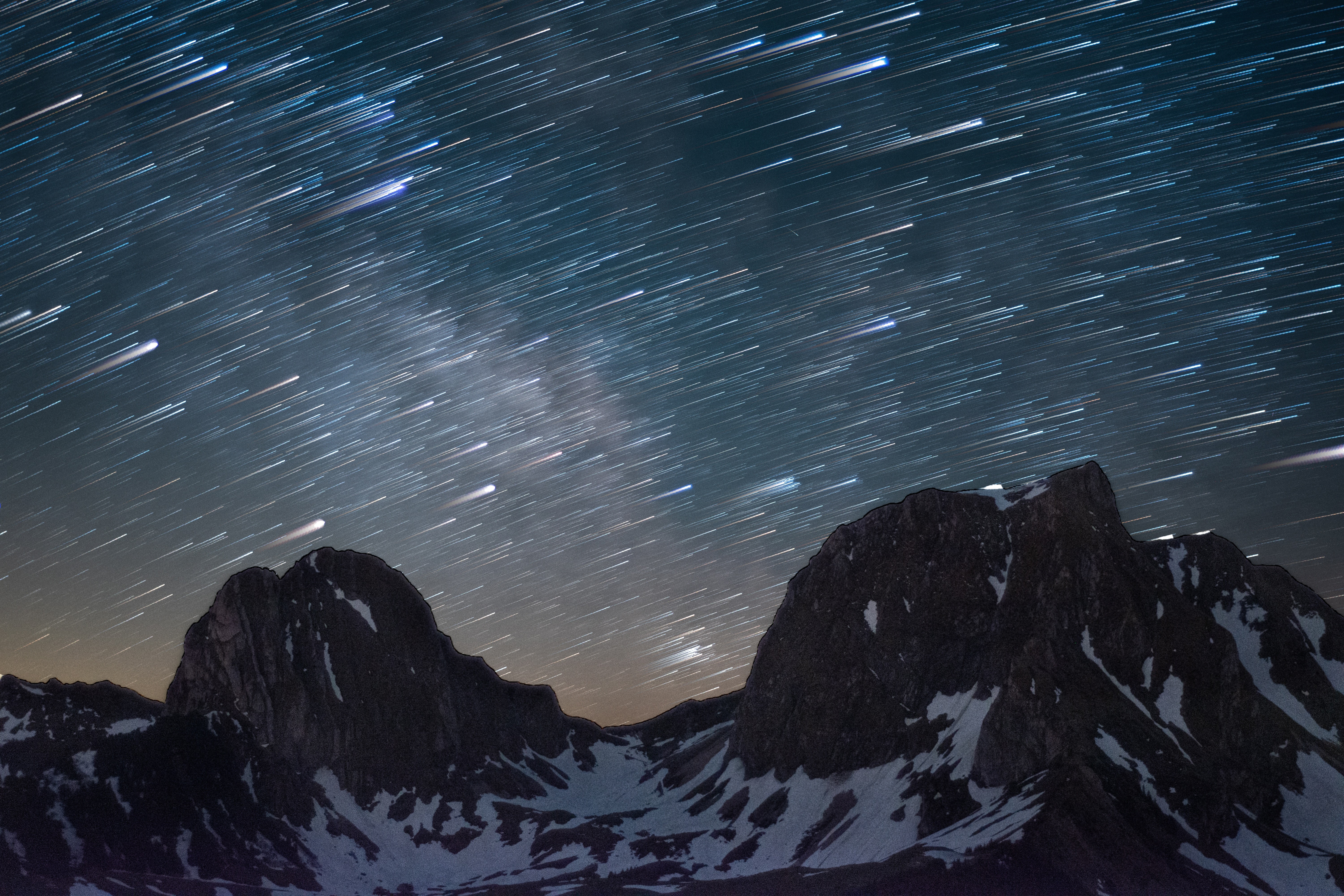 mountains, snow, starry night, landscape, nature, HD Wallpaper