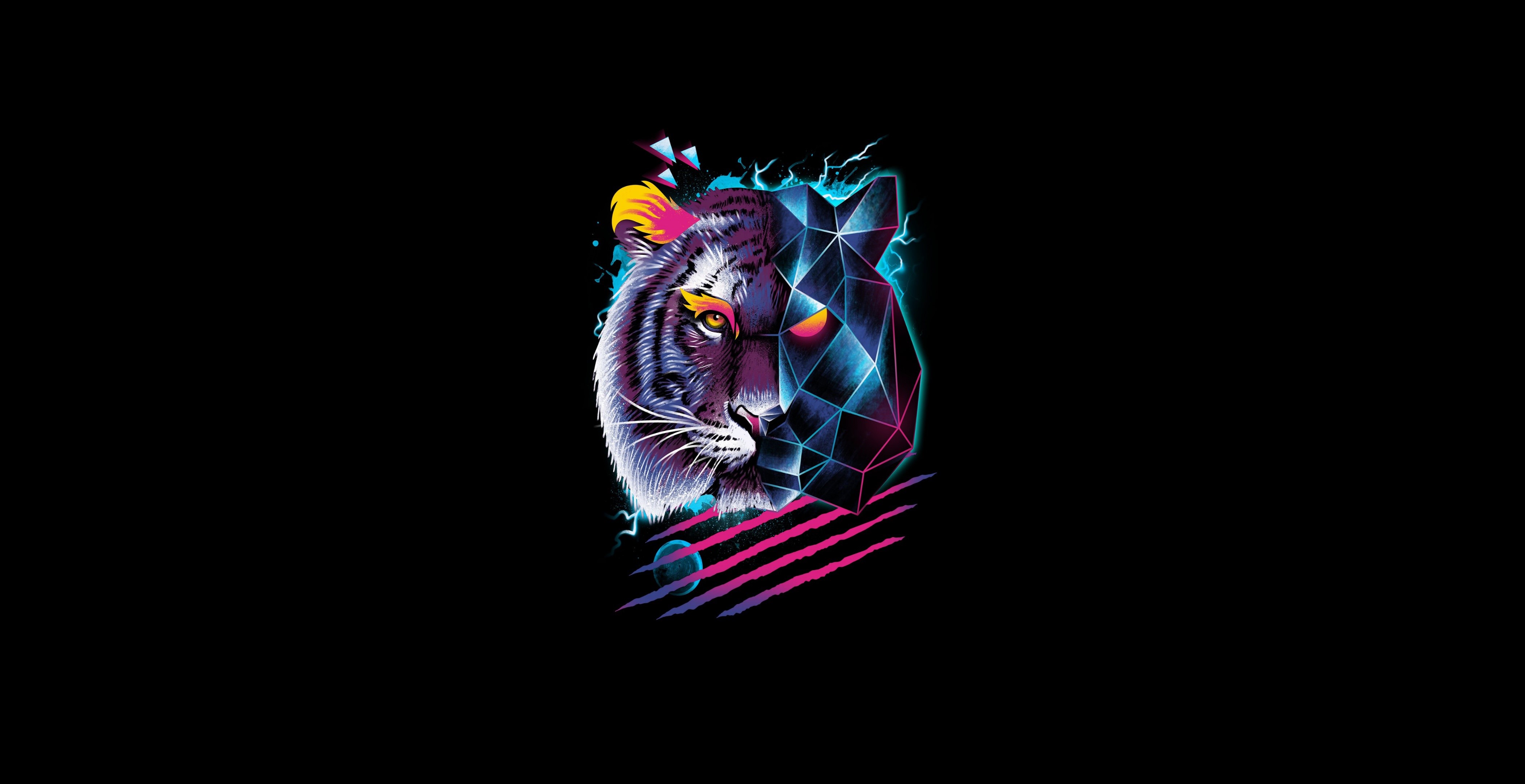 simple background, artwork, big cats, animals, minimalism, HD Wallpaper