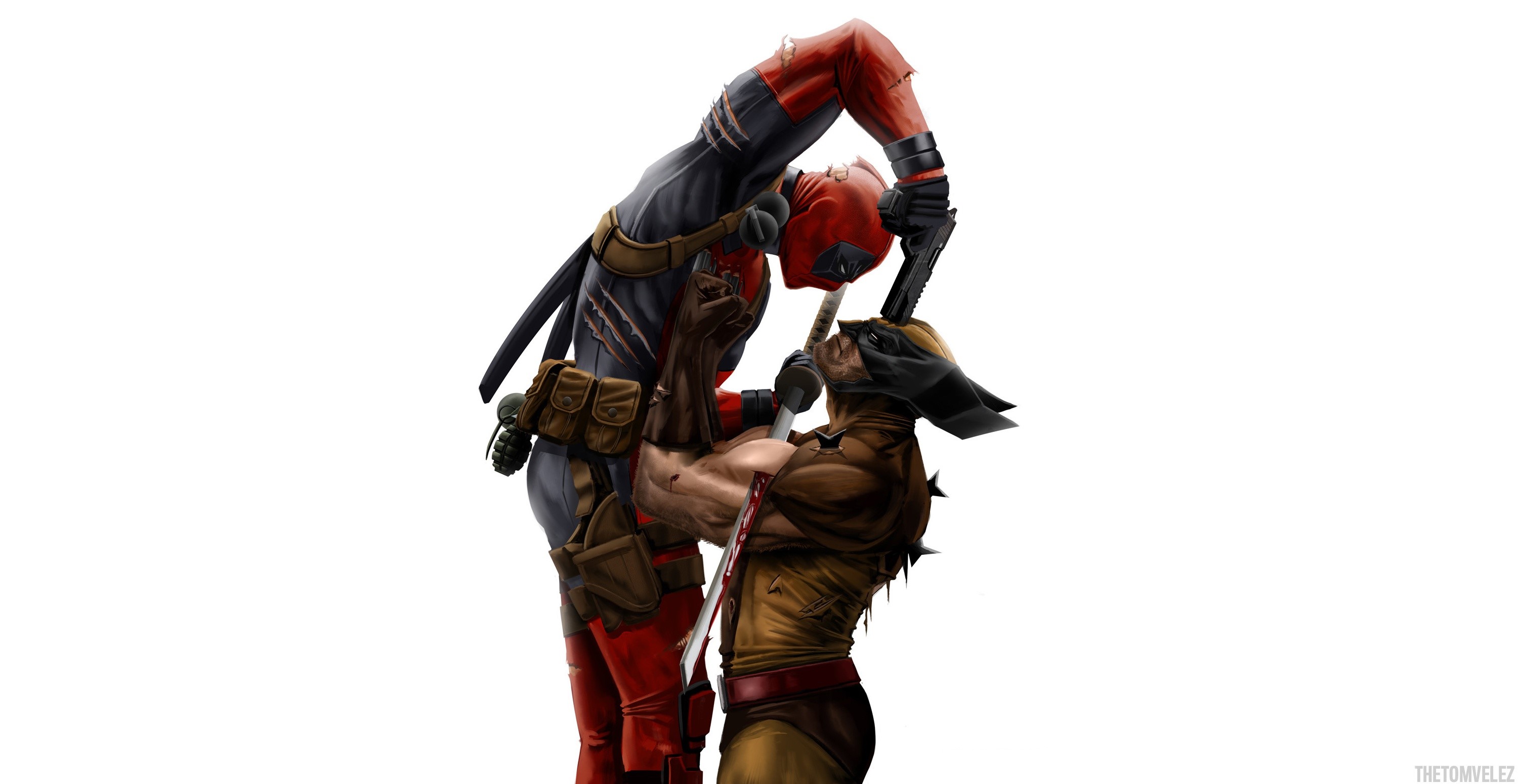 Deadpool, Wolverine, simple background, white background, HD Wallpaper