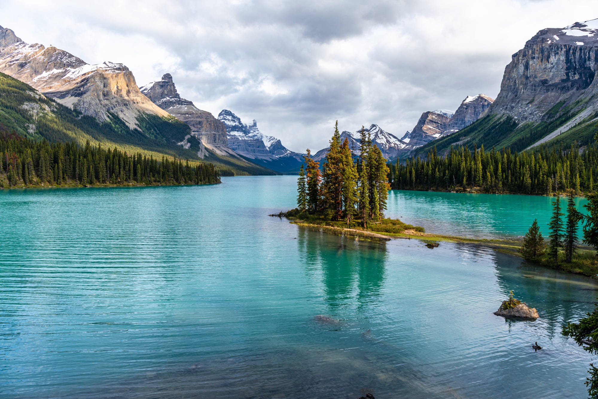 photography, landscape, snow, mountains, river, water, trees, nature, clouds, HD Wallpaper