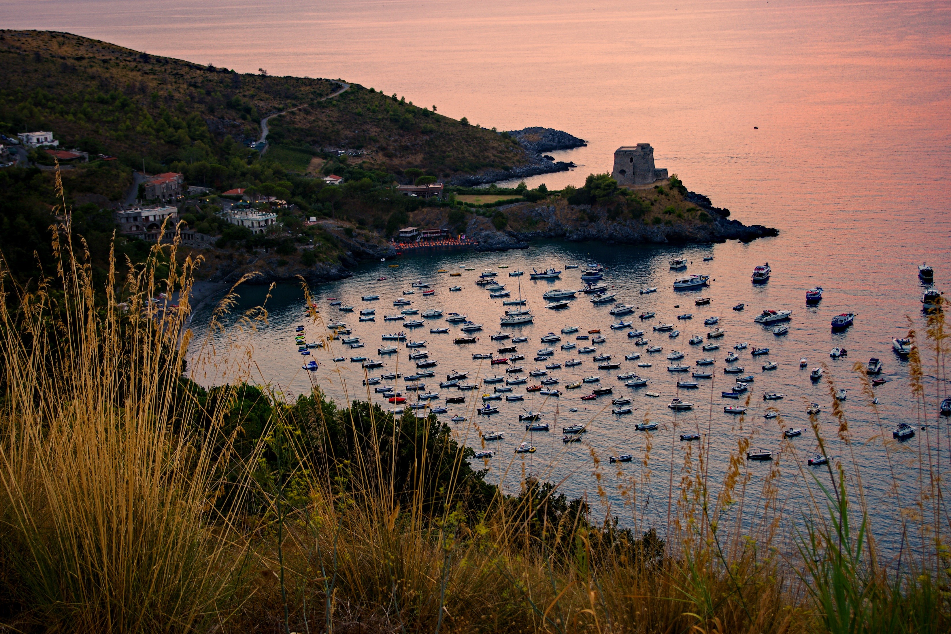 Calabria, landscape, Italy, bay, boat, sea, HD Wallpaper