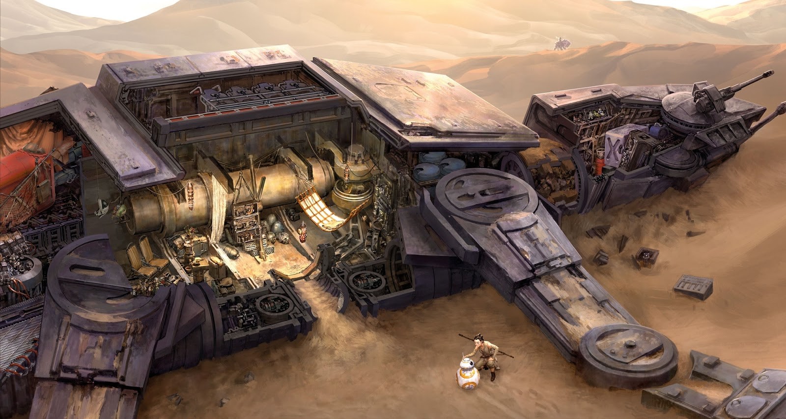 Star Wars, artwork, fantasy art, science fiction, AT-AT, BB-8, Rey, HD Wallpaper