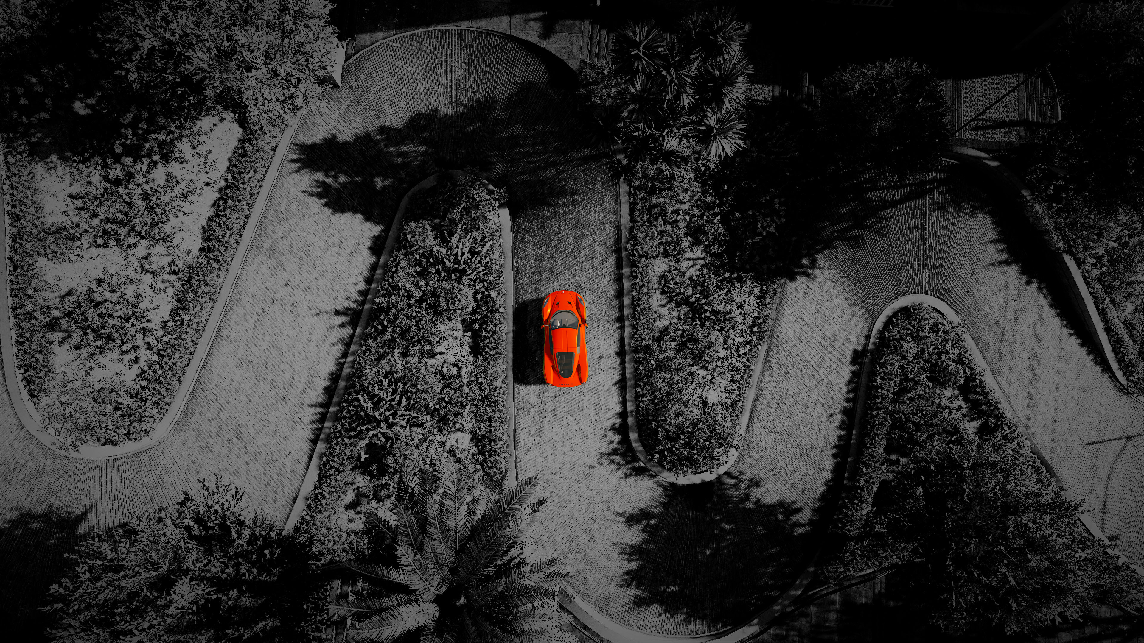 car, vehicle, valley, street, Chevrolet Corvette C8, selective coloring, red, Chevrolet, Corvette, HD Wallpaper