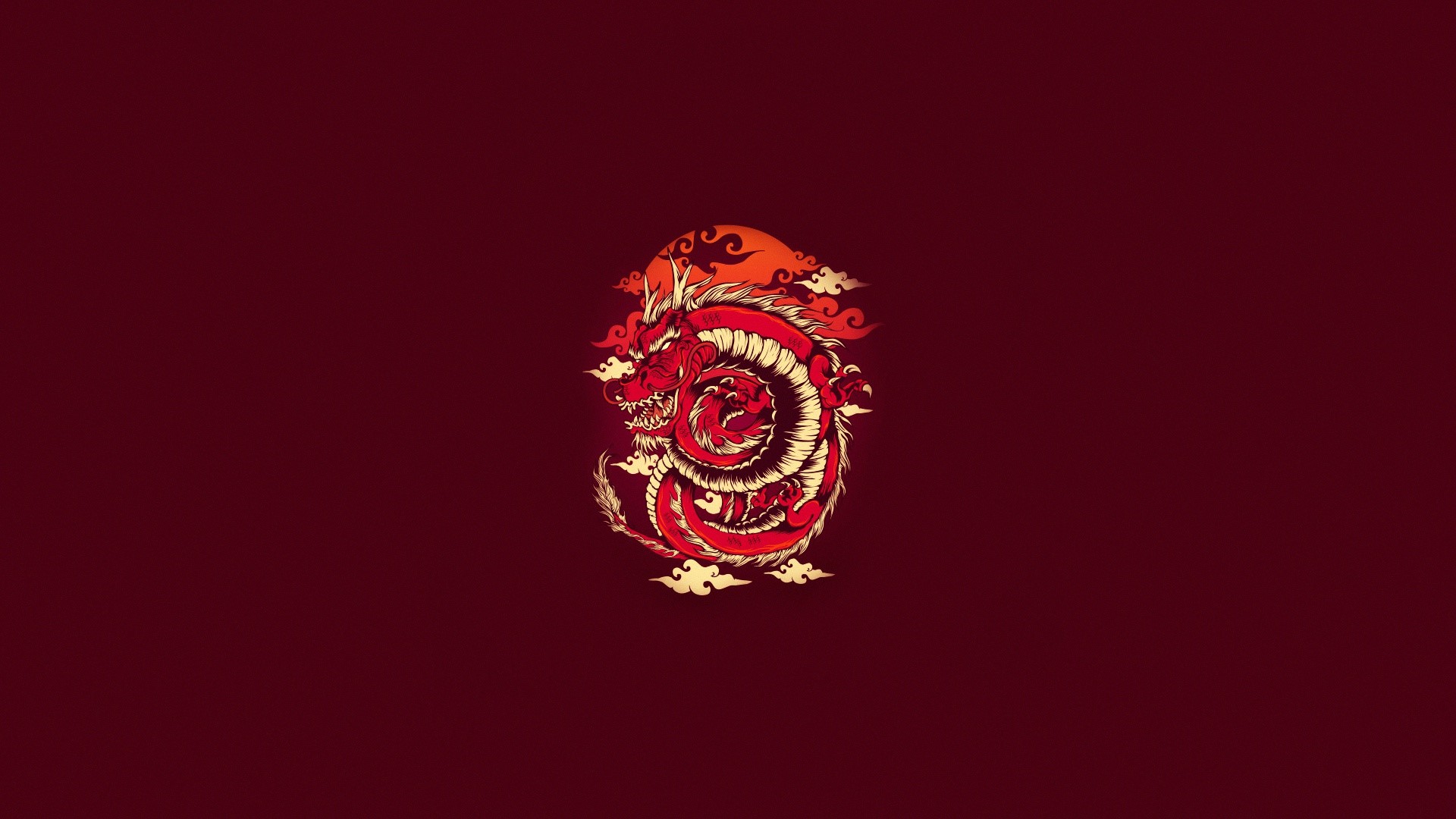 red background, simple background, dragon, creature, fantasy art, artwork, HD Wallpaper