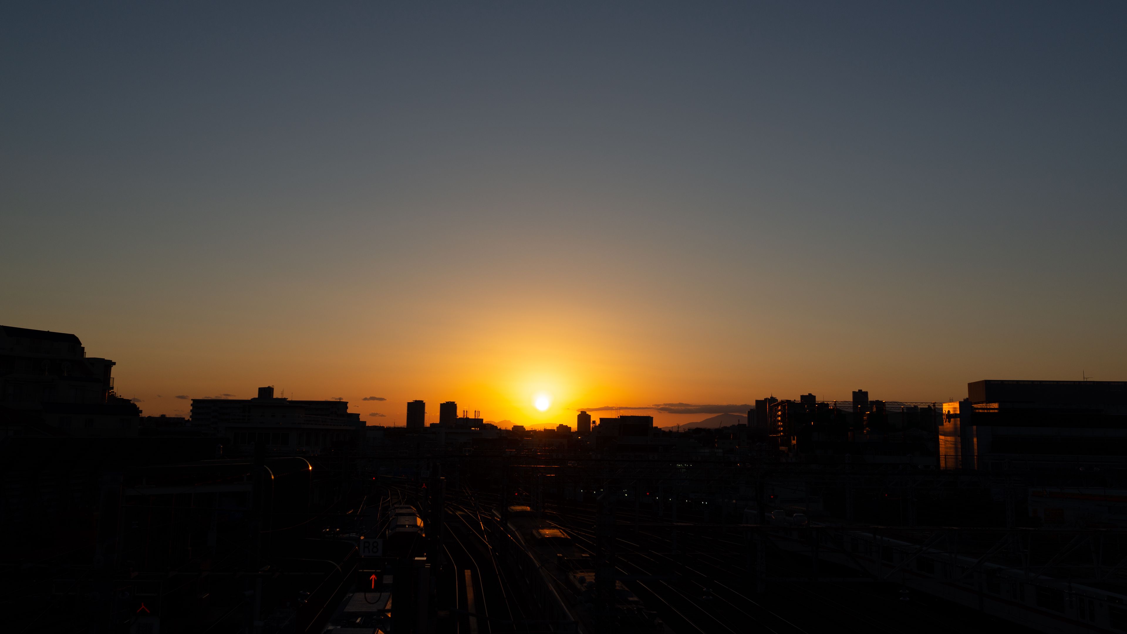 railway, station, sunset, horizon, night, tokyo, japan, 4k, HD Wallpaper