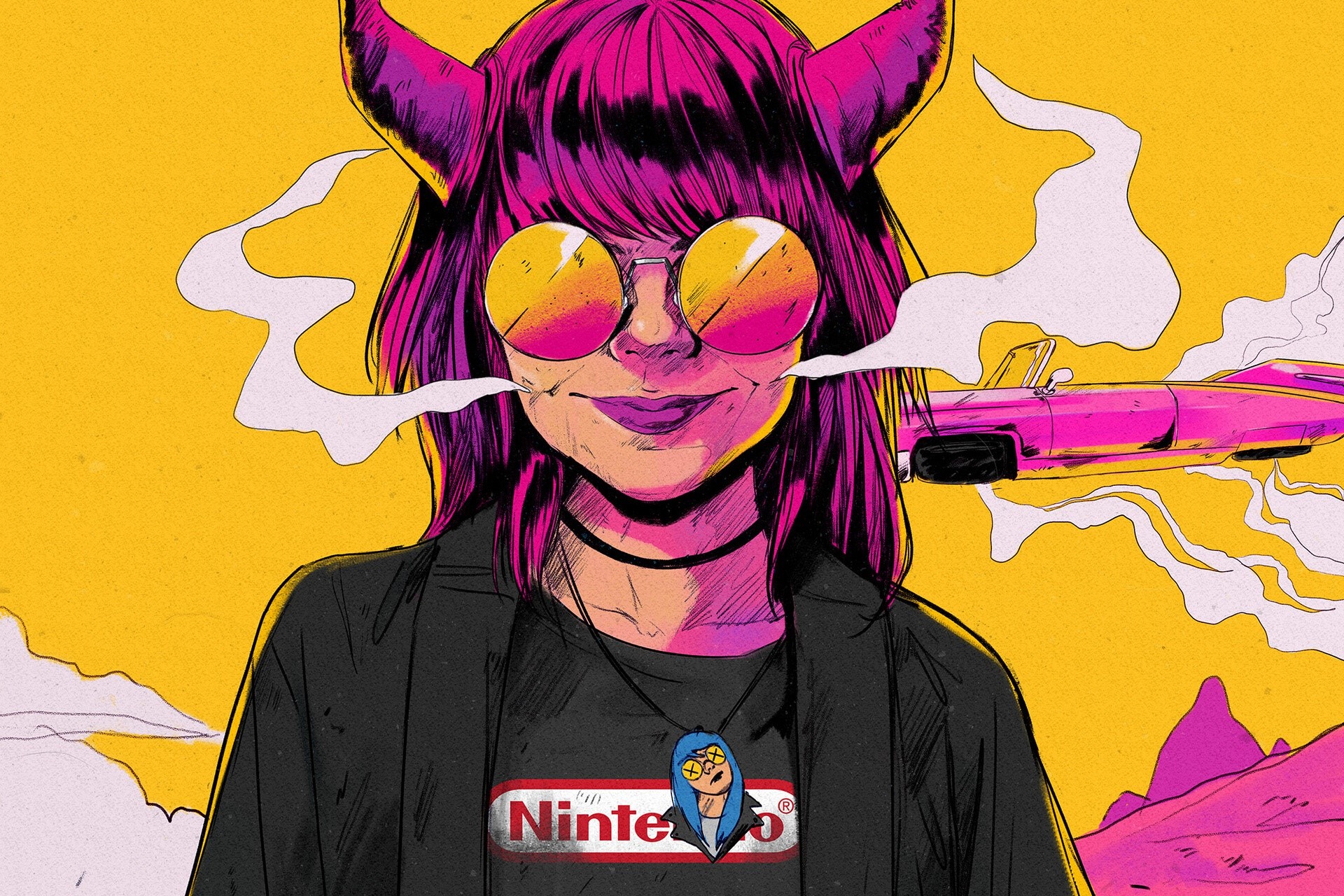 Nintendo, shades, yellow background, women, artwork, HD Wallpaper