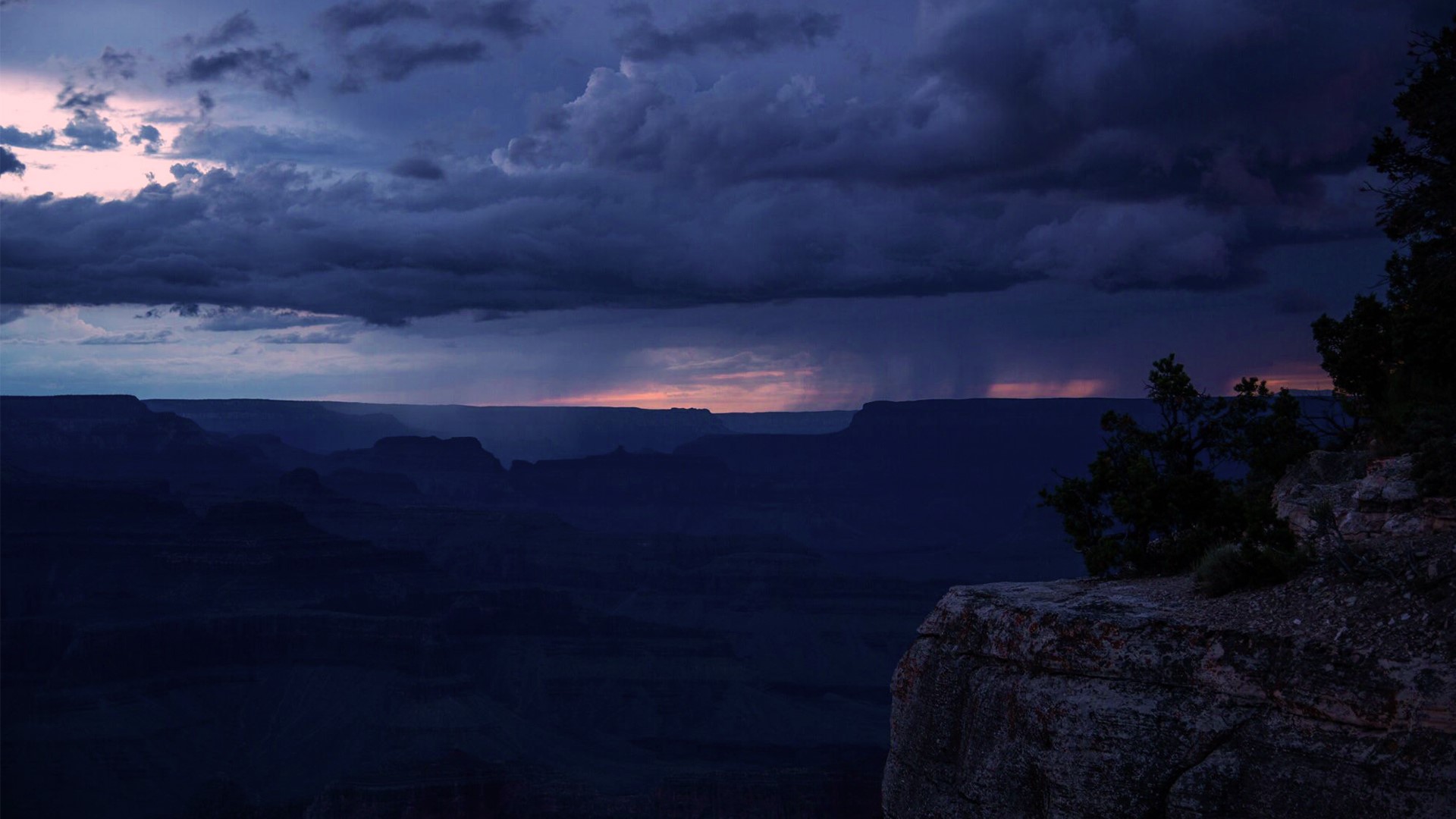 Grand Canyon, storm, sky, clouds, rocks, landscape, horizon, nature, HD Wallpaper
