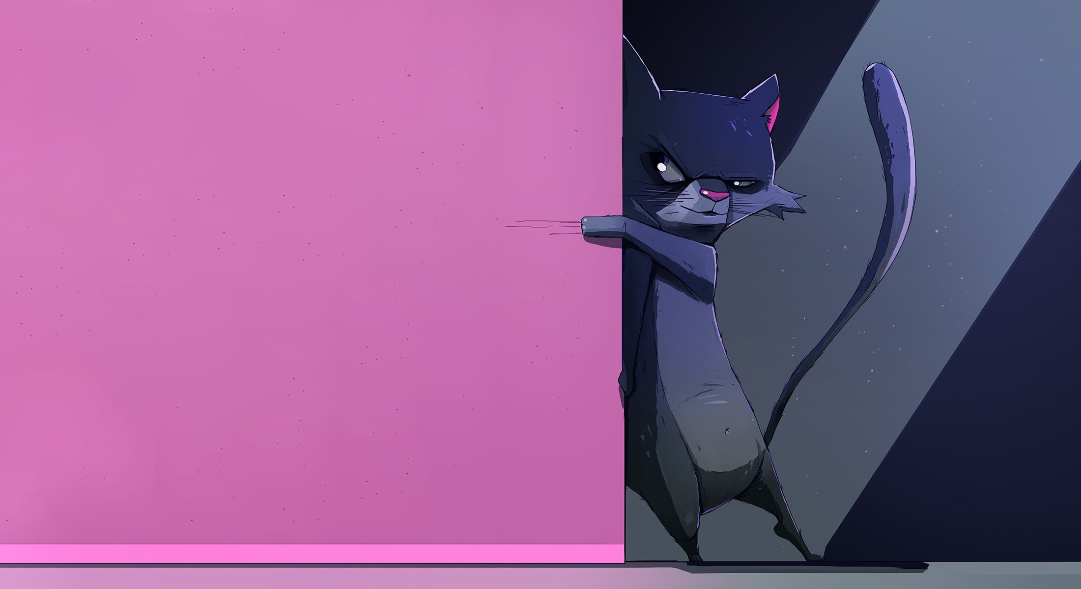 animals, cats, pink, artwork, HD Wallpaper