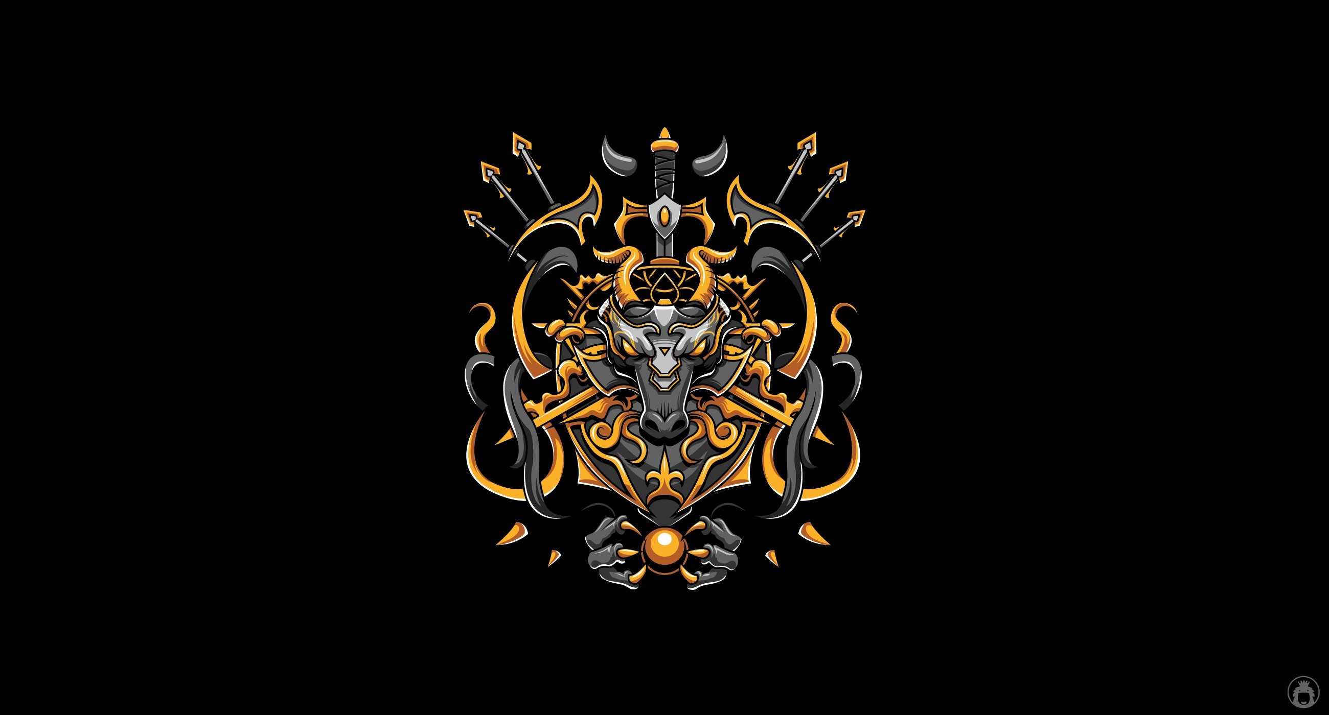 dragon, artwork, minimalism, simple background, gold, black, HD Wallpaper
