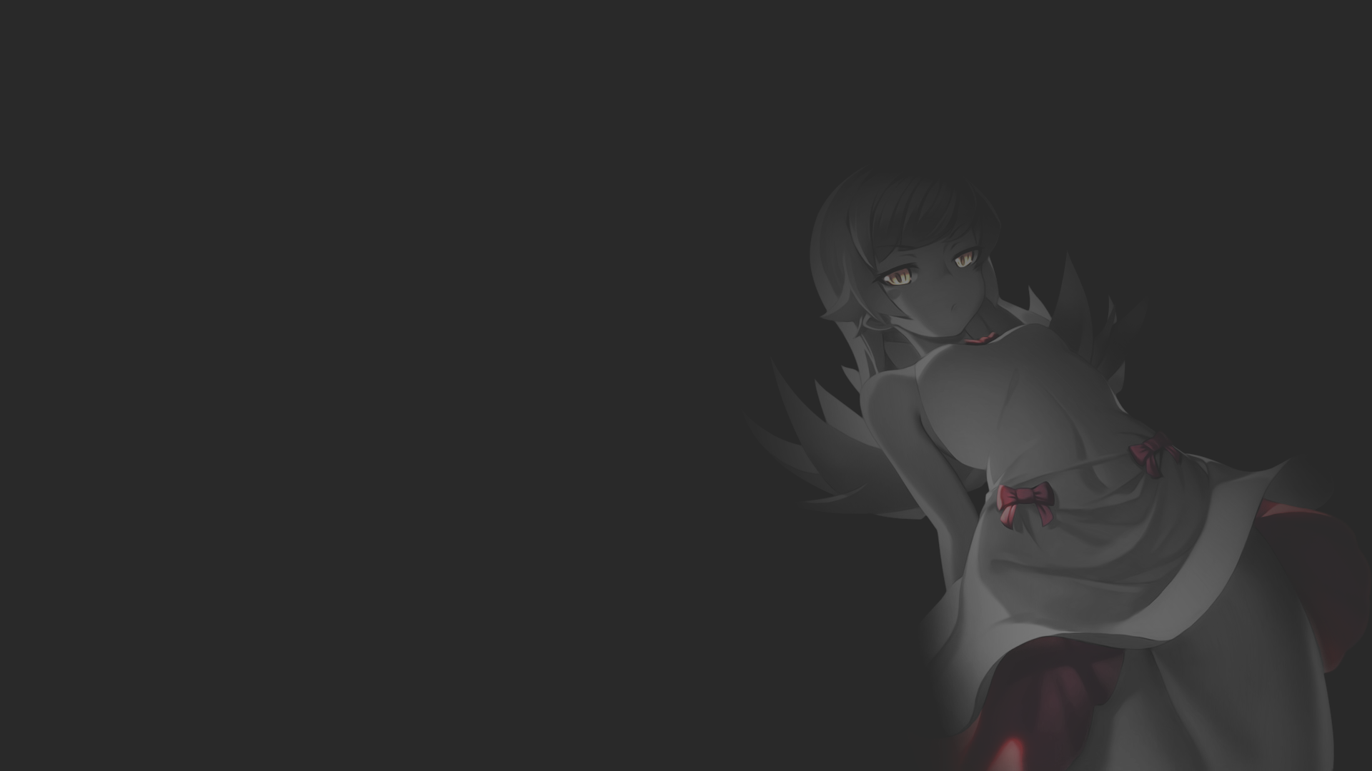anime, manga, anime girls, loli, illustration, minimalism, monochrome, selective coloring, dark background, Monogatari Series, Oshino Shinobu, dress-316, vampira, monster girl, HD Wallpaper