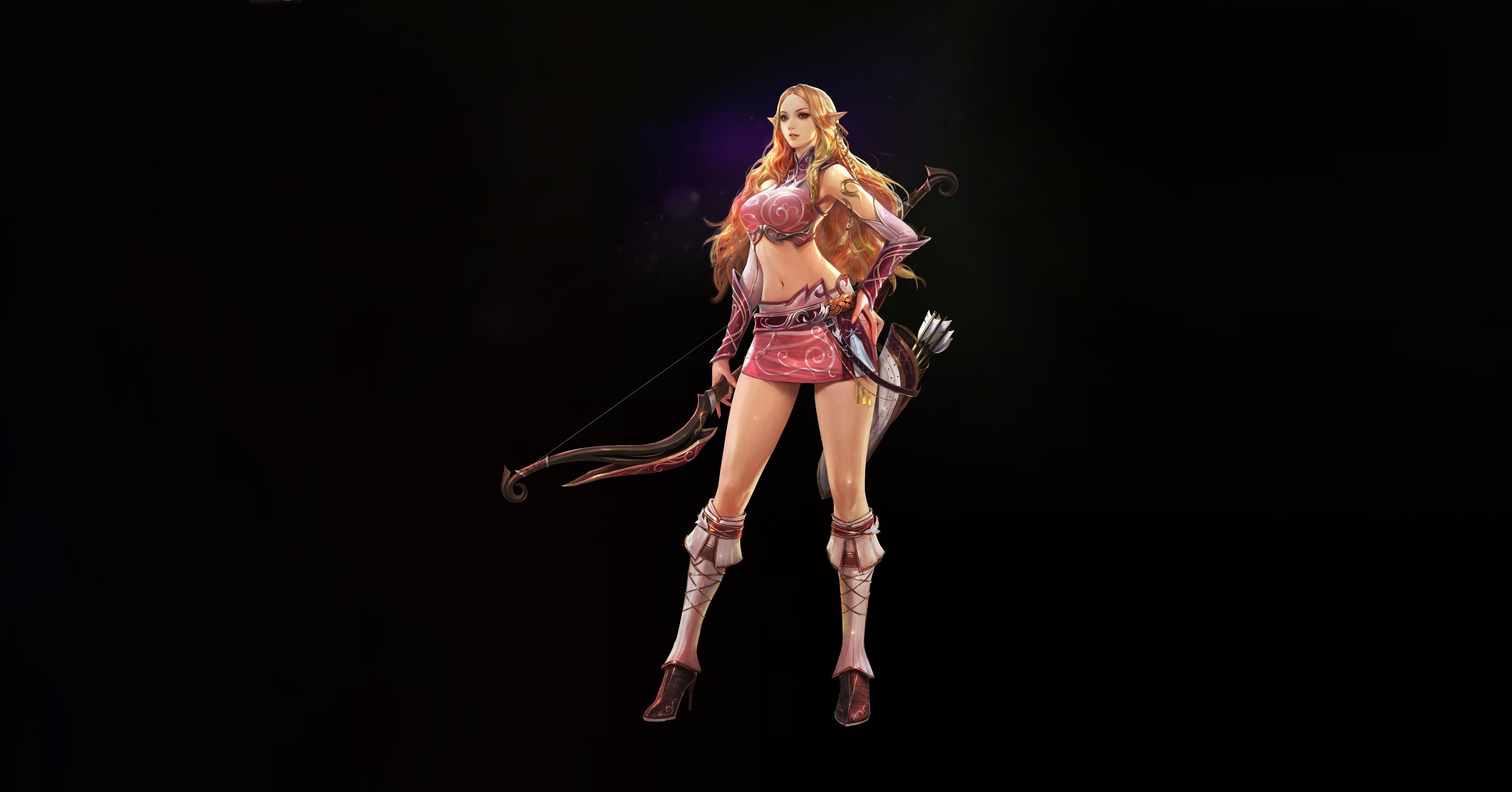 fantasy art, fantasy girl, blonde, archer, bow, HD Wallpaper
