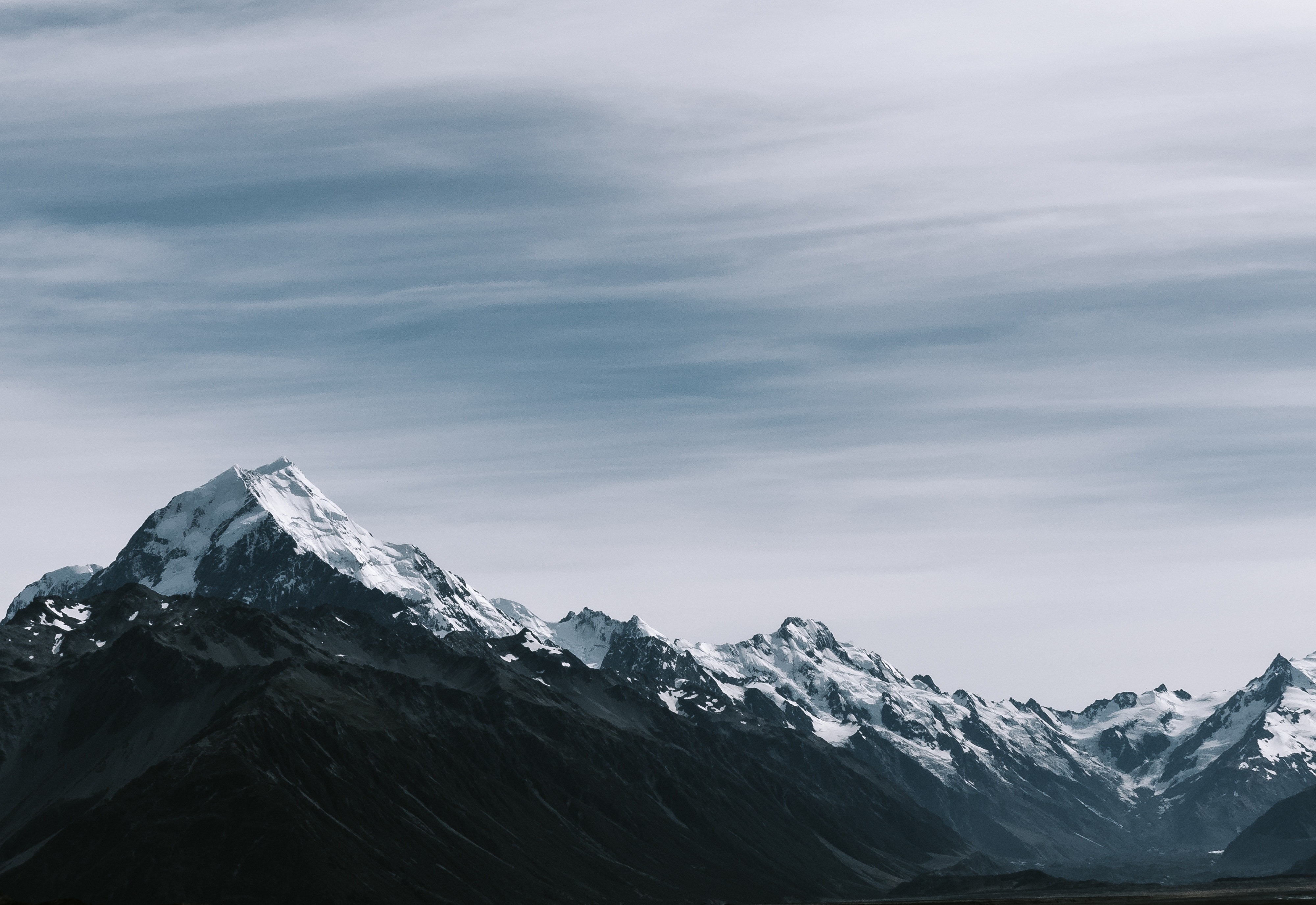 mountains, clouds, sky, nature, snowy peak, winter, HD Wallpaper