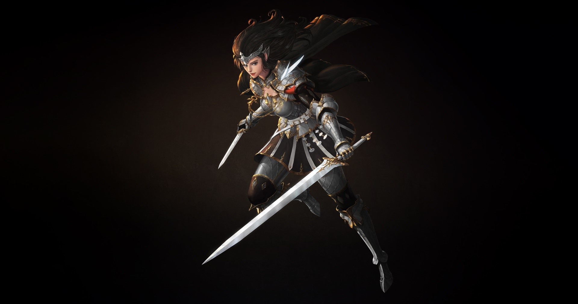 fantasy girl, fantasy art, sword, Armored, simple background, HD Wallpaper