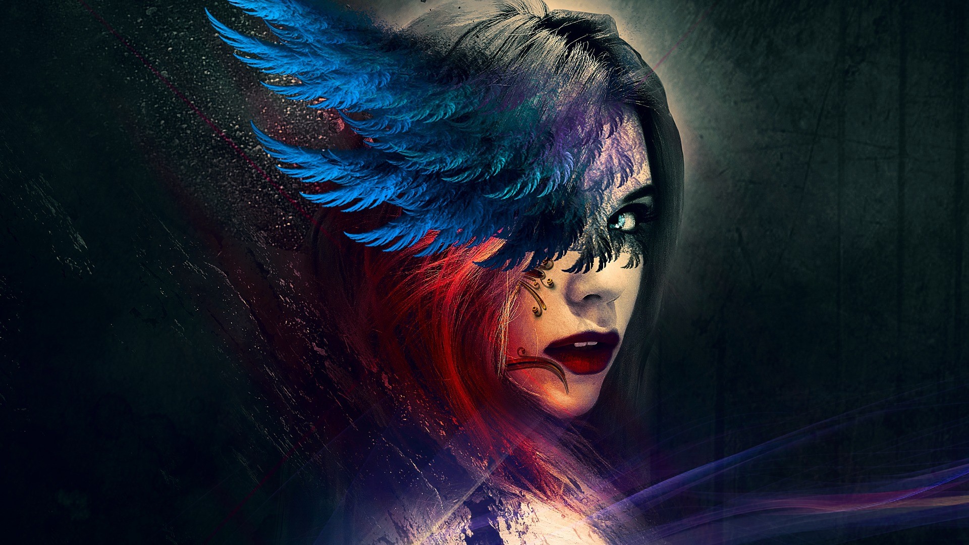 blue, red, colorful, women, glowing, HD Wallpaper