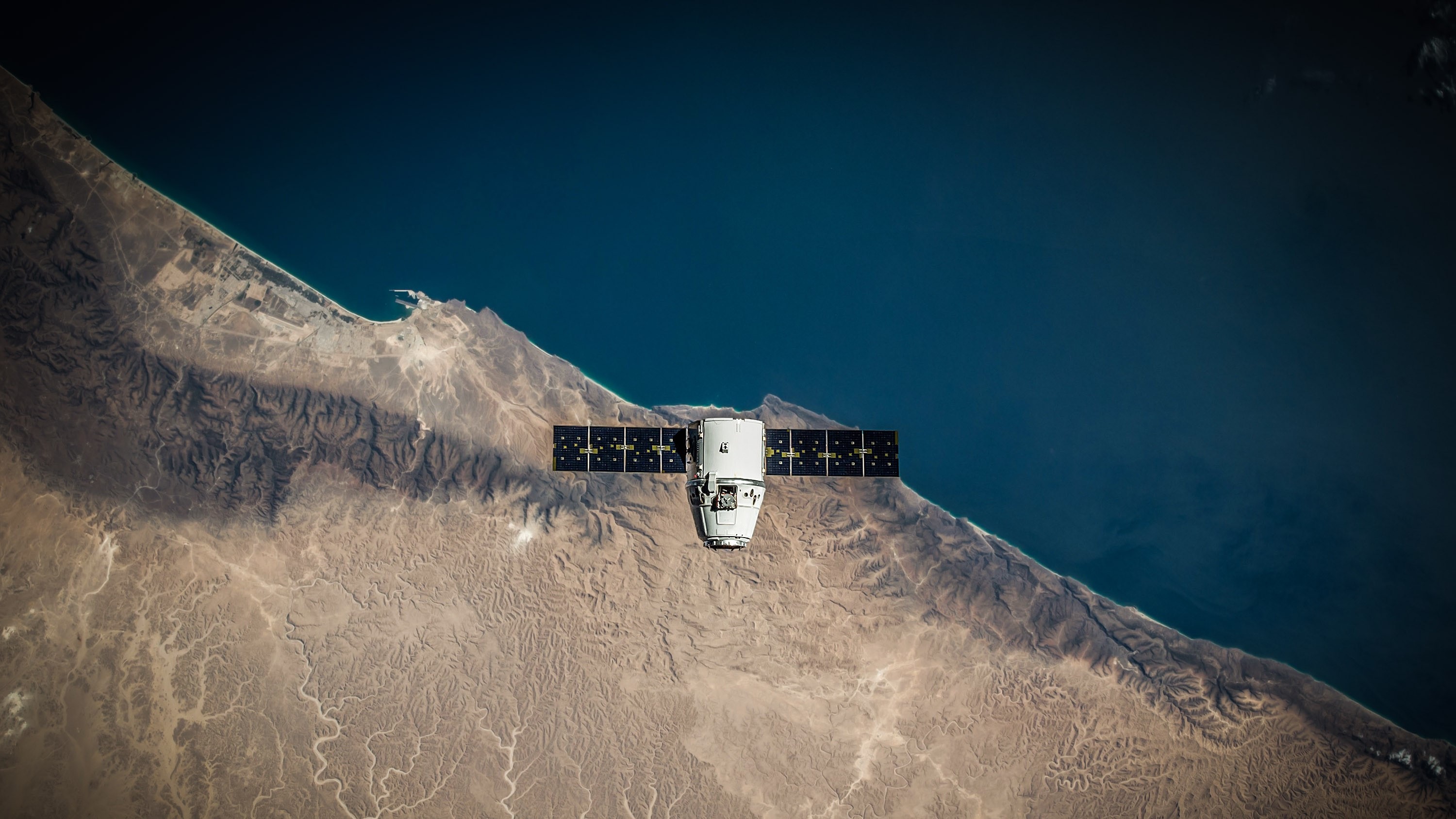 SpaceX, Earth, vehicle, aerial view, landscape, sea, HD Wallpaper