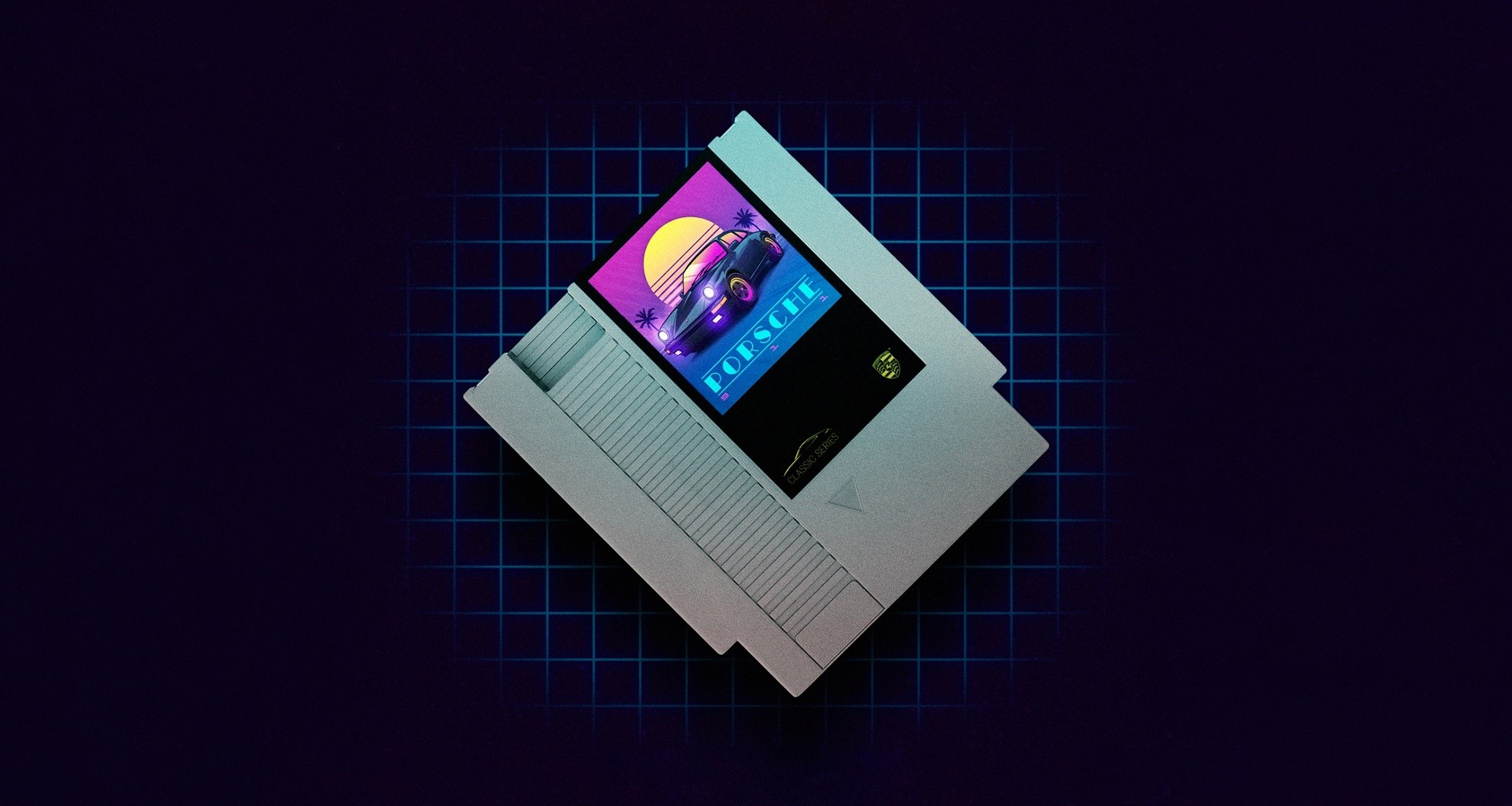 synthwave, artwork, simple background, illustration, neon, Retrowave, cartridge, HD Wallpaper